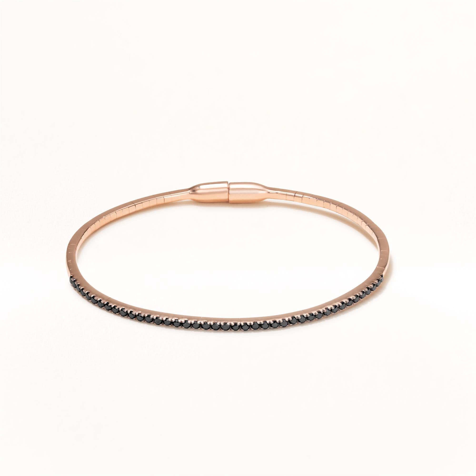 Round Cut Luxle 0.57 Cttw. Black Diamond Bangle in 18k Rose Gold For Sale