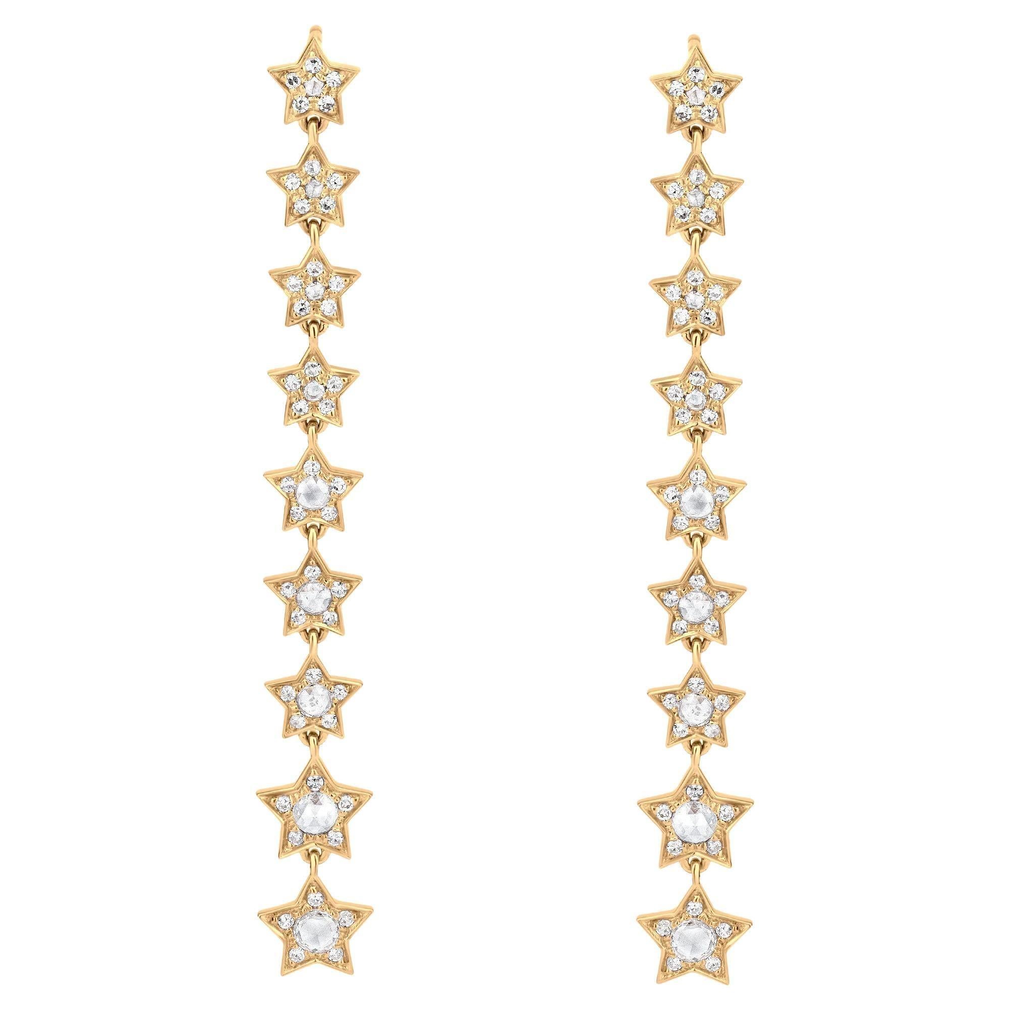 Luxle 0.60 Cttw. Natürliche Diamant-Ohrhänger aus 18 Karat Gelbgold (Rundschliff)