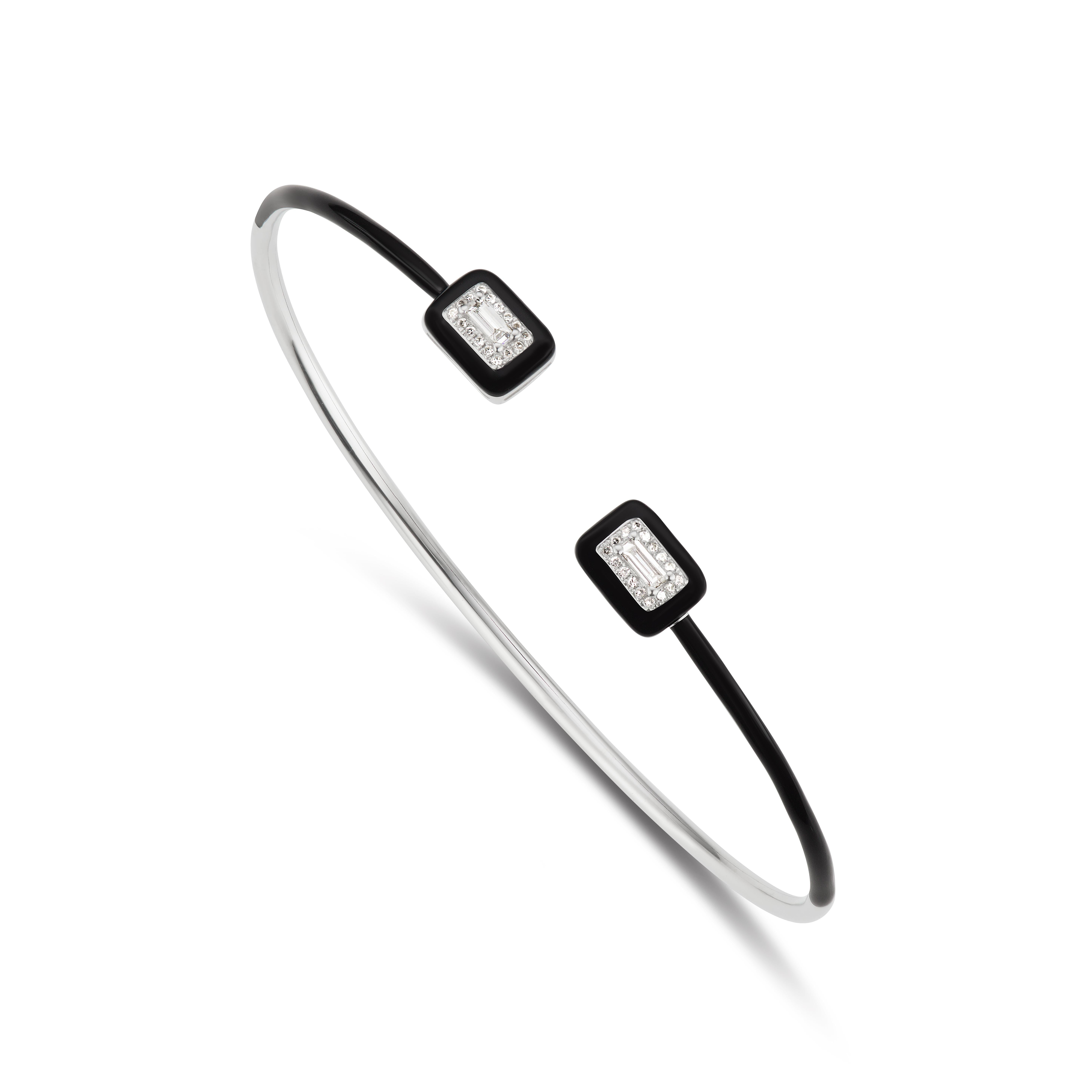 Contemporaneo Luxle 0.20 Cttw. Bracciale con diamanti naturali e smalto nero in oro bianco 18 carati in vendita
