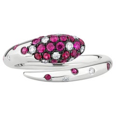 Luxle 0.57 Cttw. Ruby and Diamond Bypass Serpent Ring in 18k White Gold