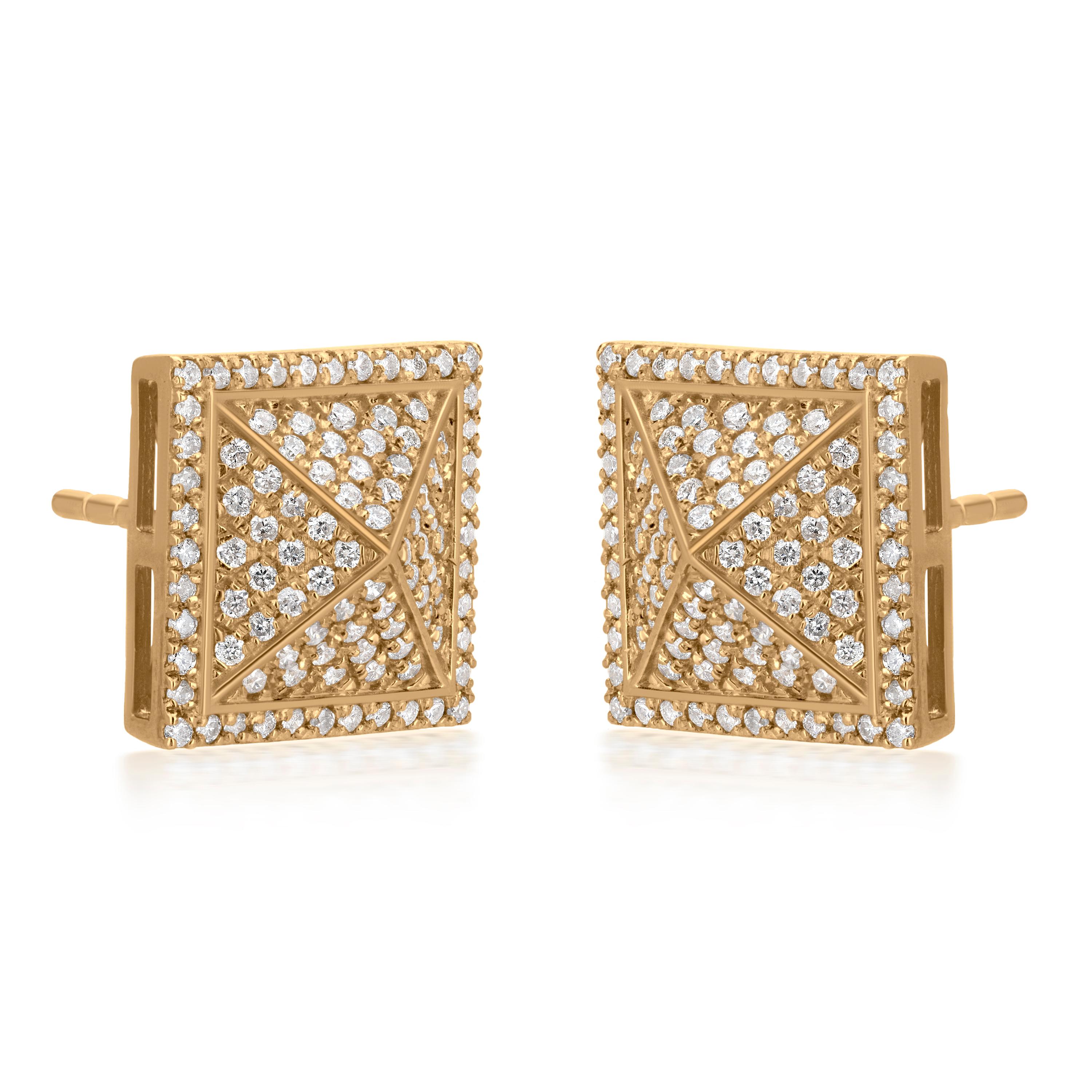 Illuminate your look with these Luxle eye-catching mosaic-style stud earrings. In a gorgeous square motif, 0.66 ct. t.w. round full cut diamonds in a square frame containing four diamond triangles are mounted on 18k yellow gold to create this