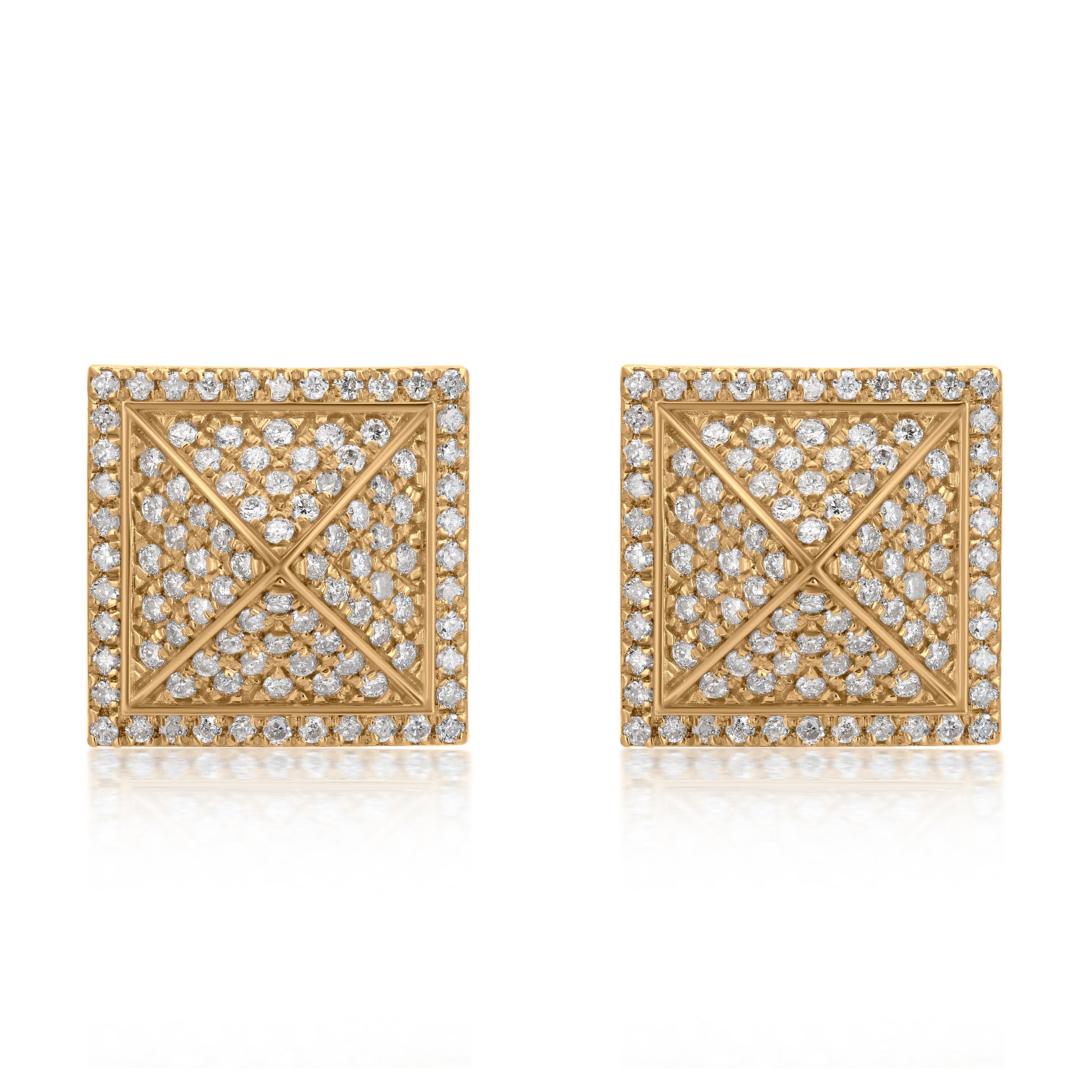 Contemporary Luxle 2/3 Cttw  Natural Diamond Mosaic Stud Earrings in 18k Yellow Gold For Sale