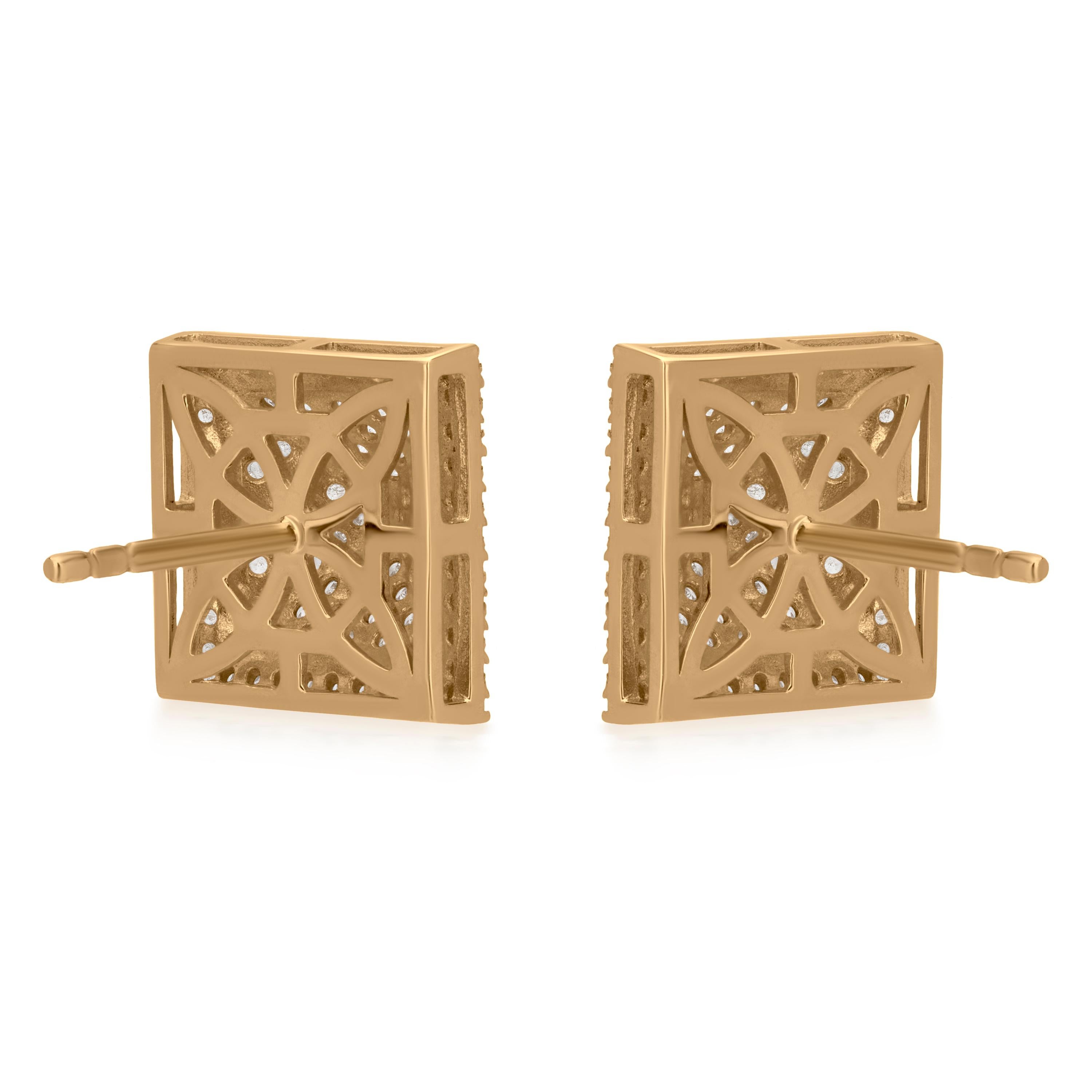 Round Cut Luxle 2/3 Cttw  Natural Diamond Mosaic Stud Earrings in 18k Yellow Gold For Sale