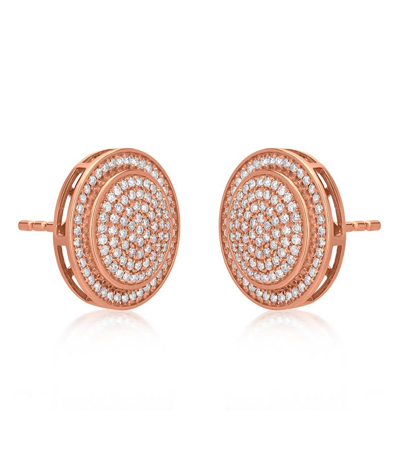 Illuminate your look with these eye-catching mosaic-style stud earrings. In a gorgeous circular motif, concentric circles of 0.61 ct. t.w. round full cut diamonds are mounted on 18k rose gold to create this remarkable design. Screw back, diamond