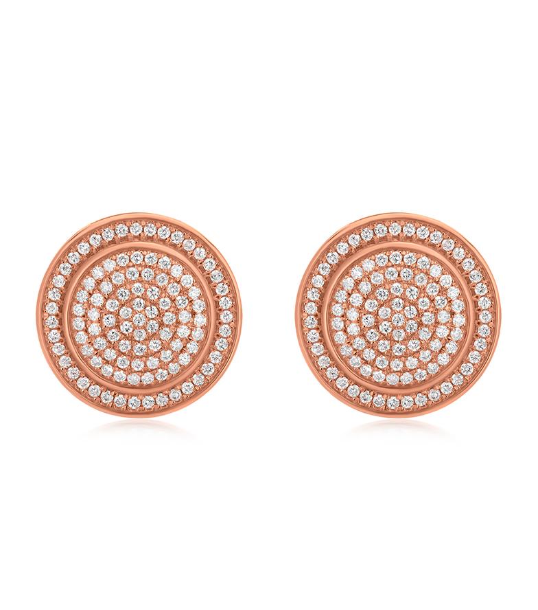 Round Cut Luxle 0.61 Cttw. Diamond Circle Mosaic Stud Earrings in 18k Rose Gold