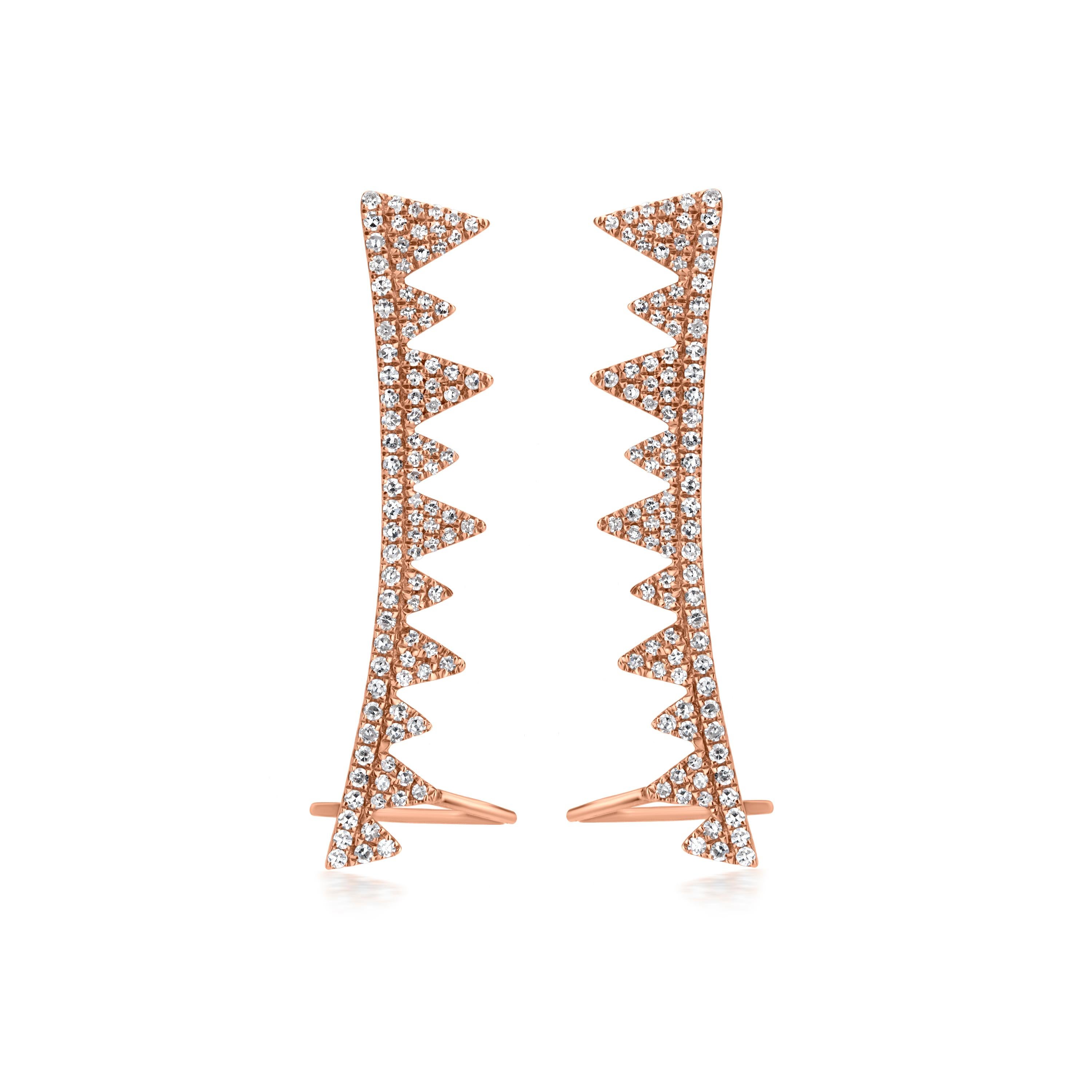 Round Cut Luxle 2/3 Cttw Natural Diamond Spike Ear Climbers in 18K Rose Gold