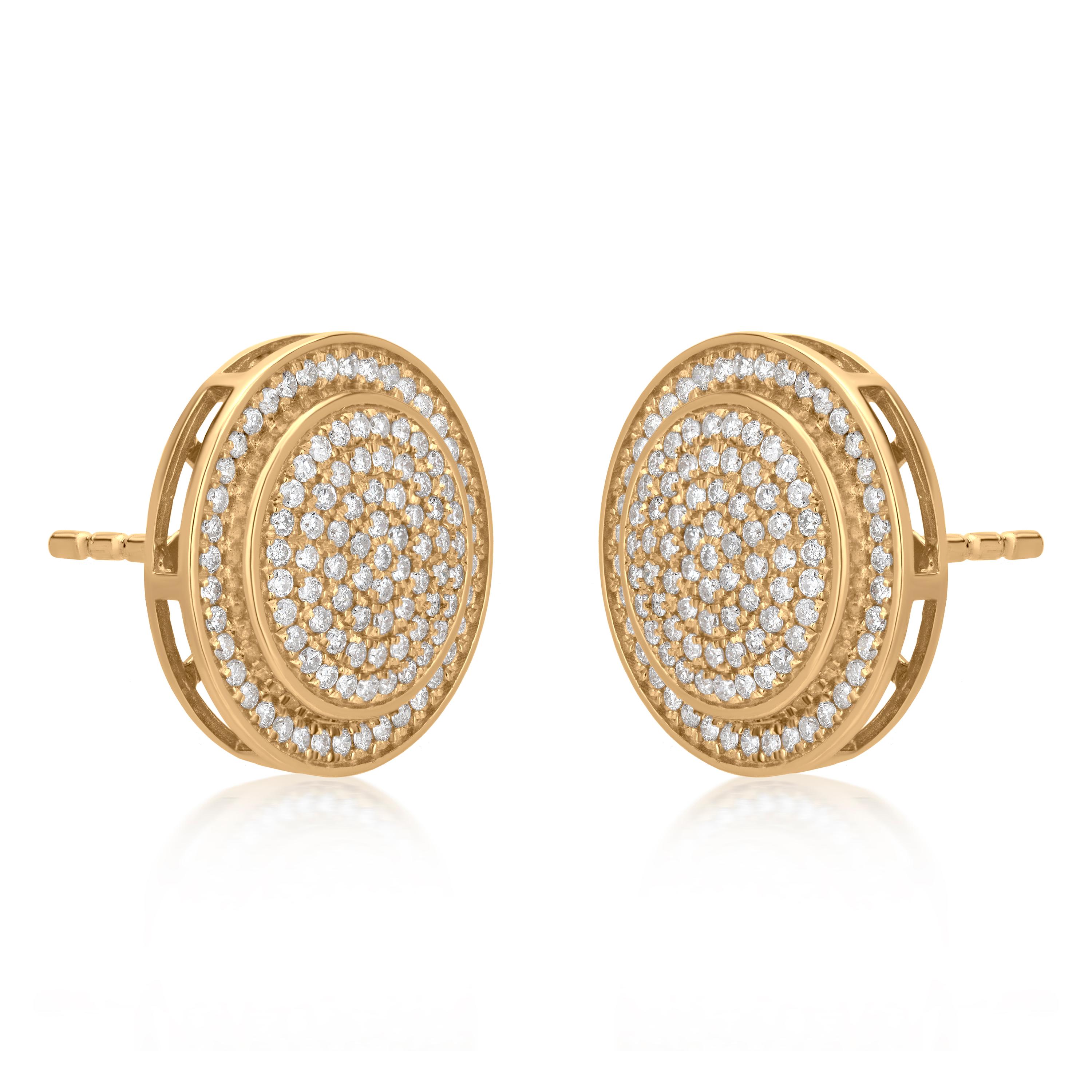 Illuminate your look with these Luxle eye-catching mosaic-style stud earrings. In a gorgeous circular motif, co-centric circles of .62 ct. t.w. round full-cut diamonds are mounted on 18k yellow gold to create this remarkable design. Screw back,