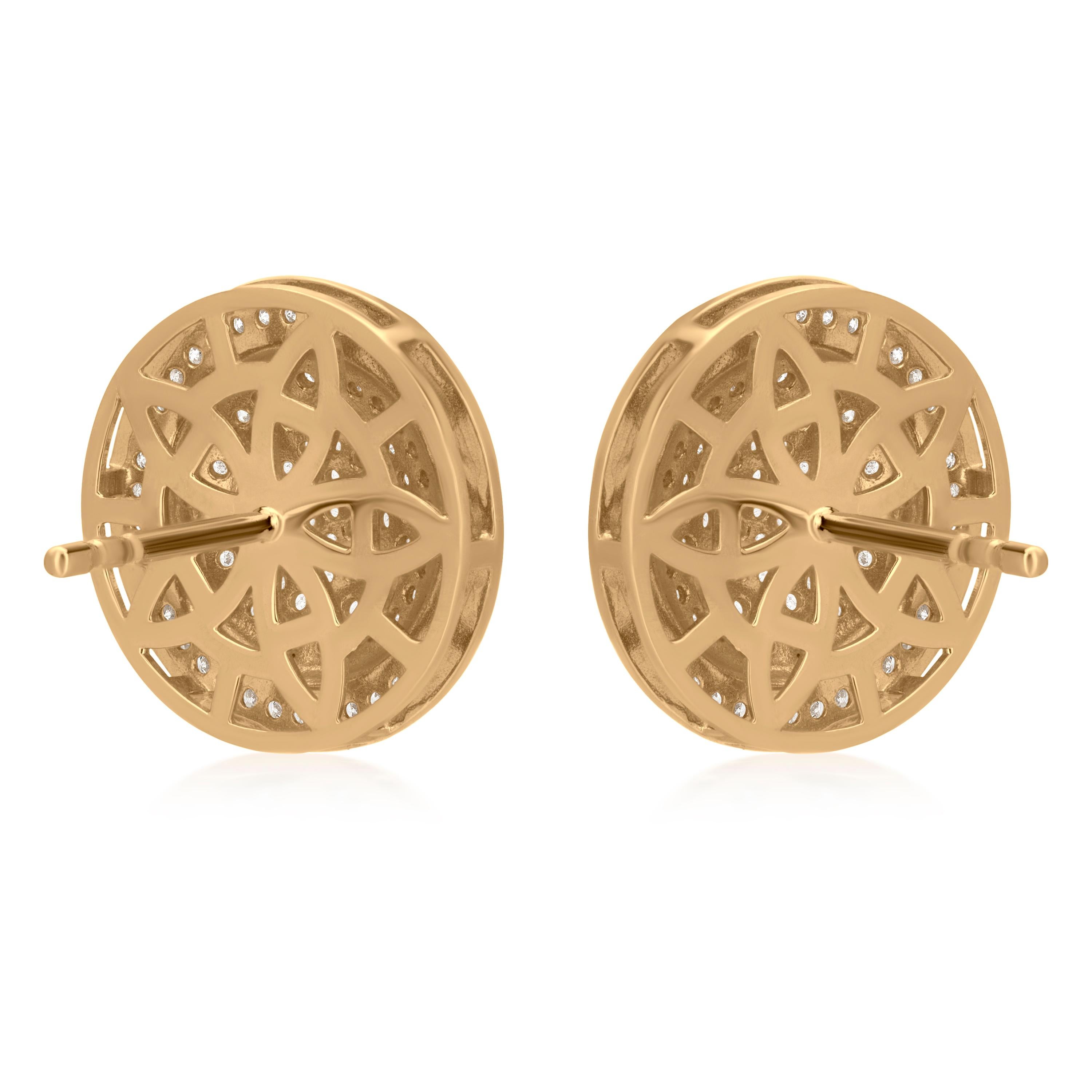 Contemporary Luxle 0.62cttw Diamond Circle Mosaic Stud Earrings in 18k Yellow Gold For Sale
