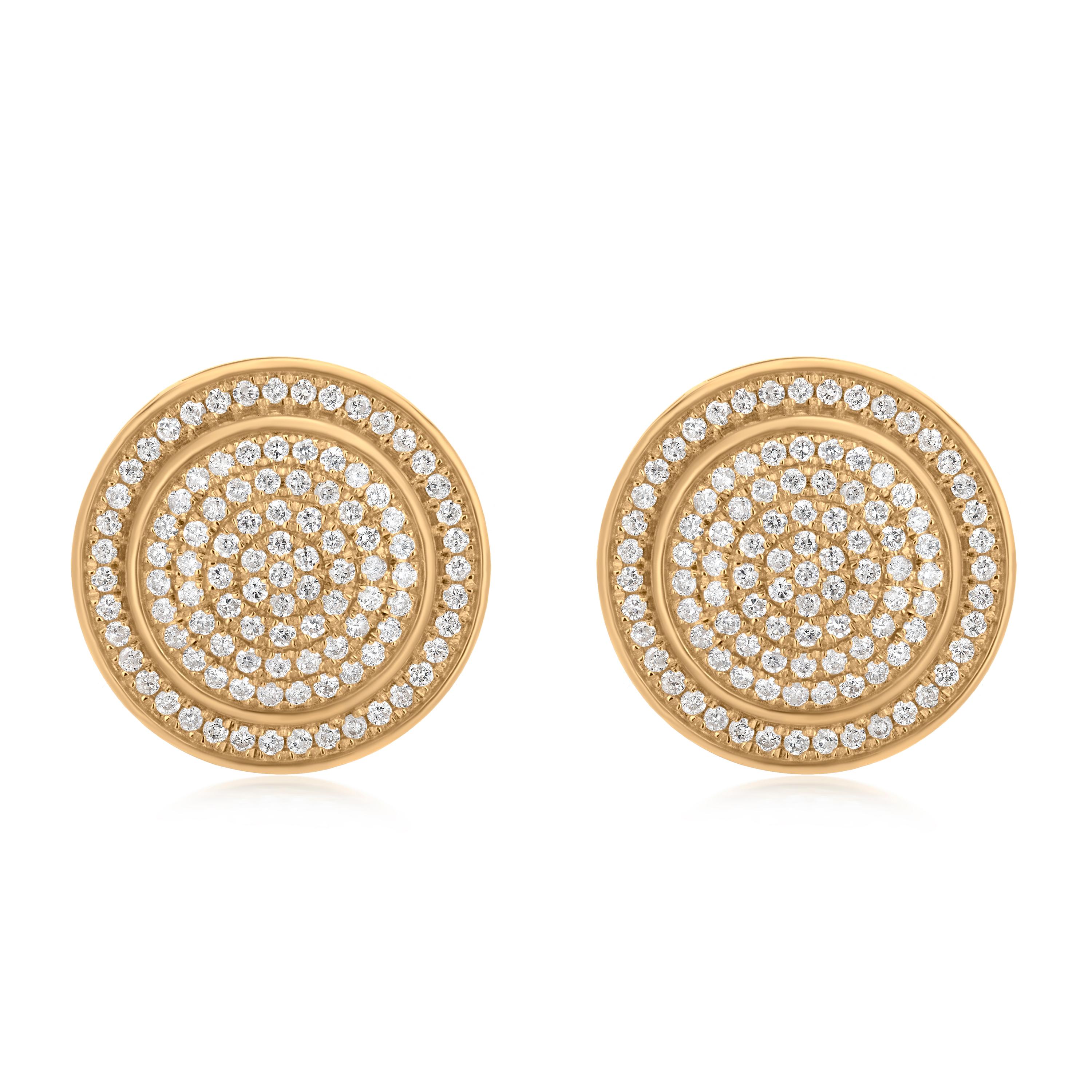 Round Cut Luxle 0.62cttw Diamond Circle Mosaic Stud Earrings in 18k Yellow Gold For Sale