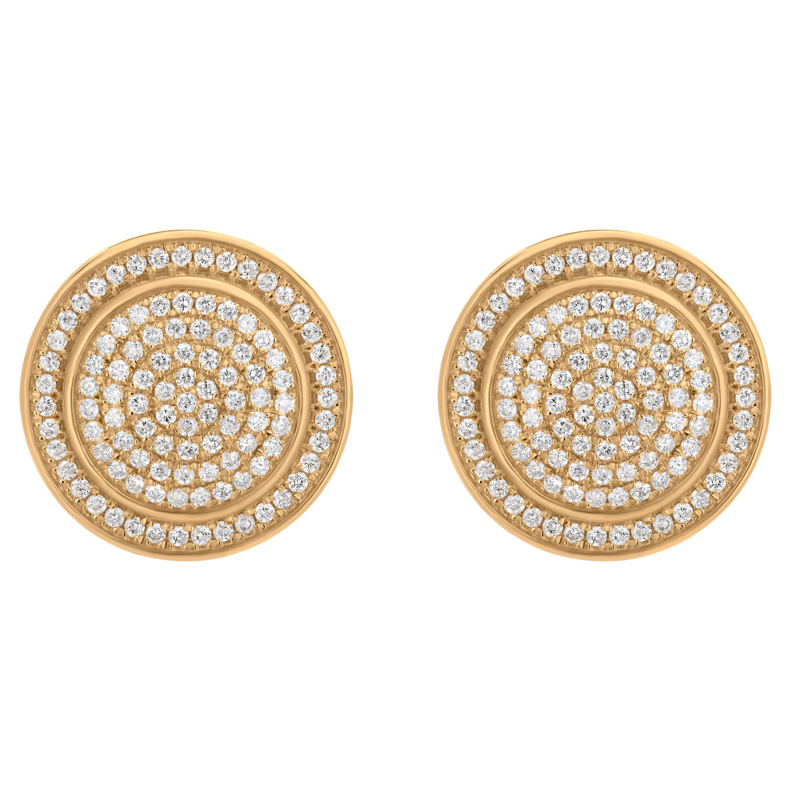 Luxle 0.62cttw Diamond Circle Mosaic Stud Earrings in 18k Yellow Gold For Sale