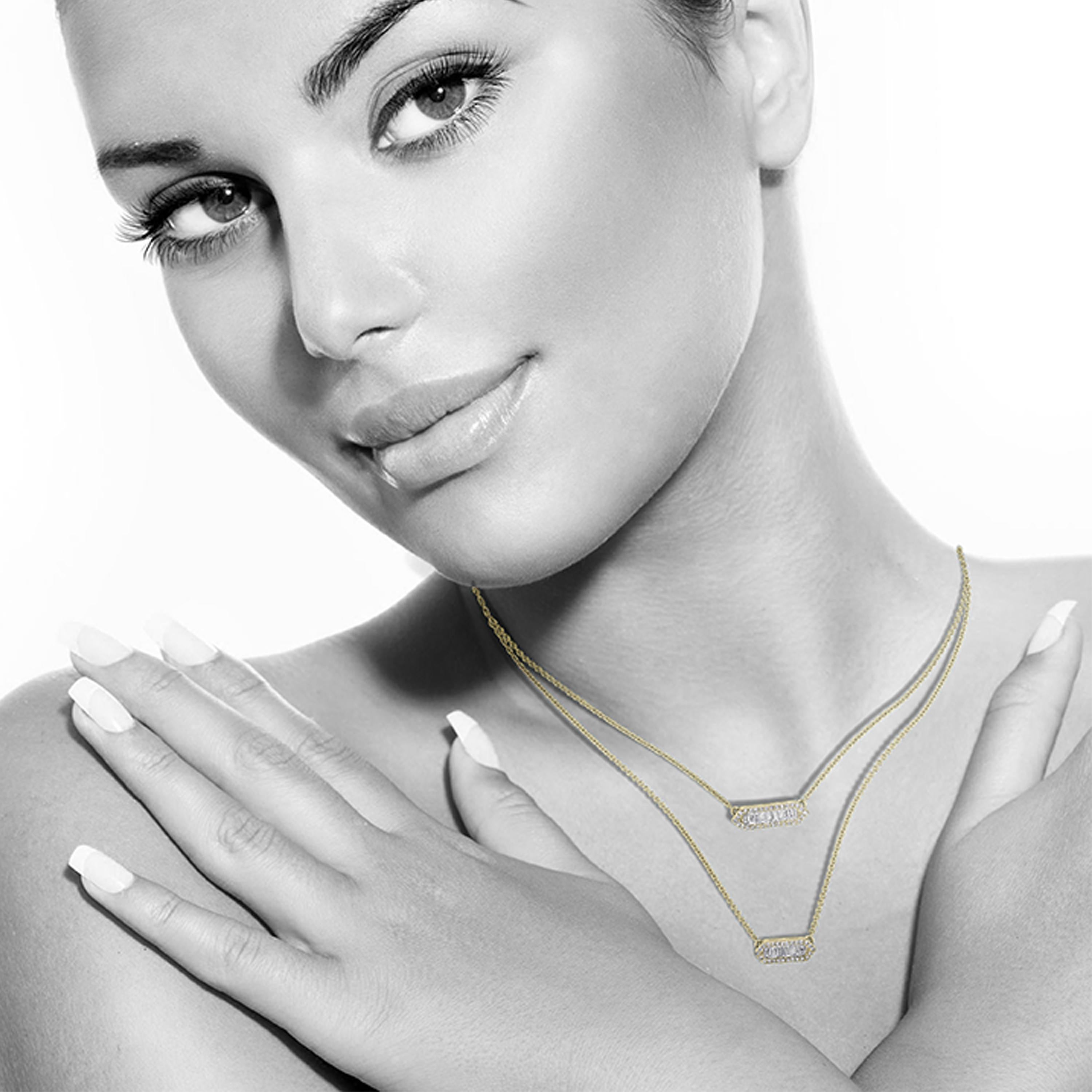 Modern Luxle 0.62 Cttw. Diamond Double Strand Necklace in 14k Yellow Gold For Sale