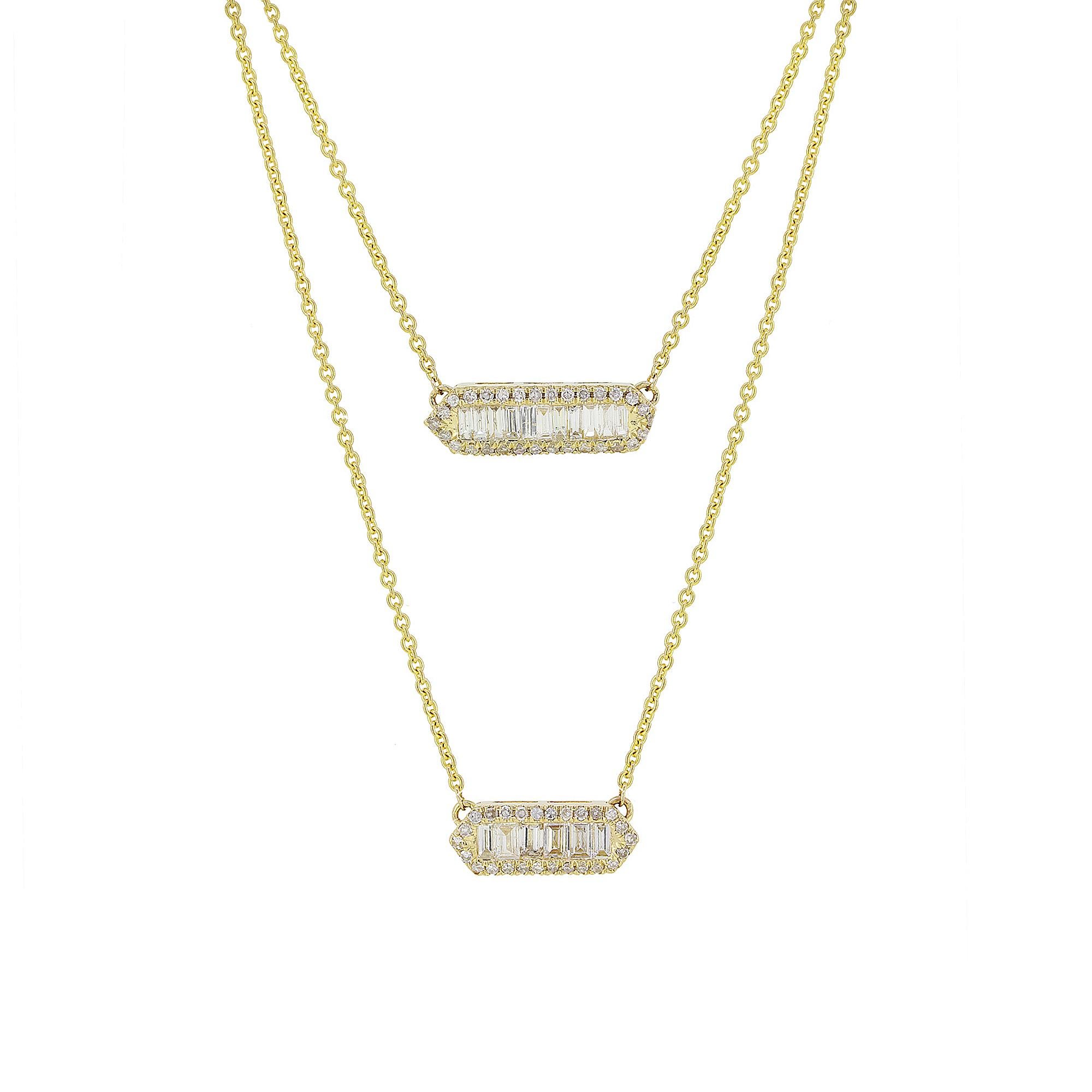 Baguette Cut Luxle 0.62 Cttw. Diamond Double Strand Necklace in 14k Yellow Gold For Sale