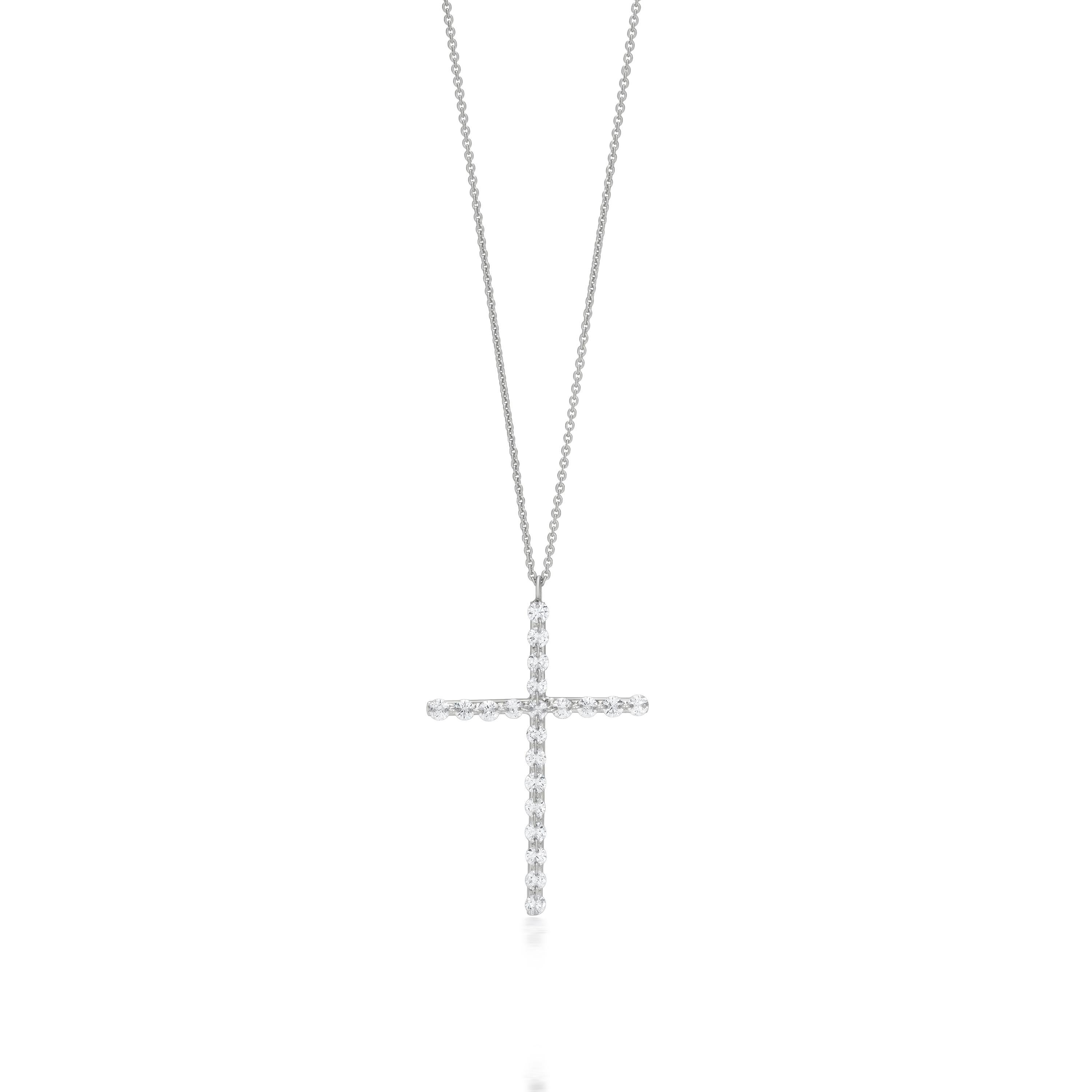 Contemporary Luxle 0.65cttw Drilled Natural Diamond Cross Necklace in 18k White Gold For Sale