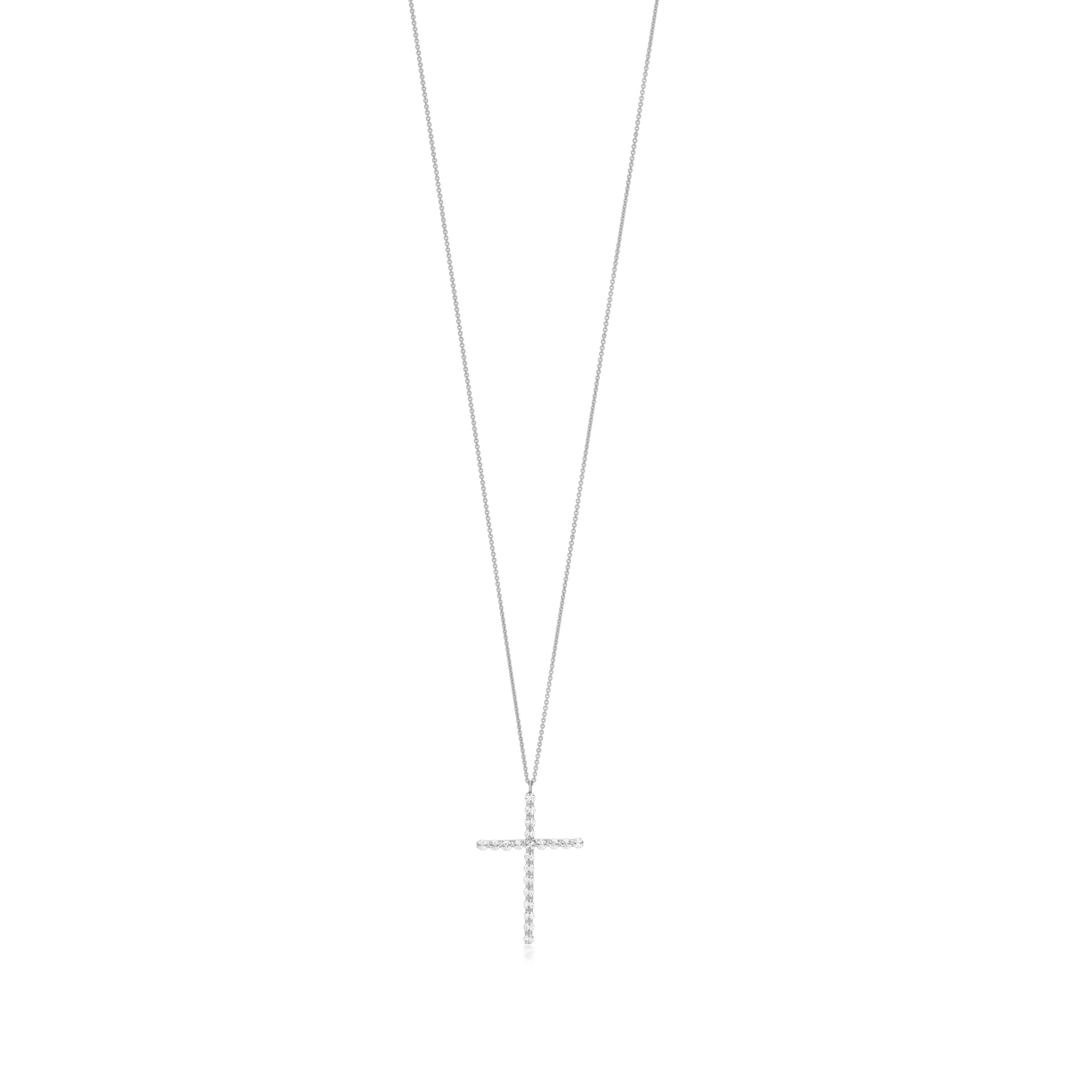 Round Cut Luxle 0.65cttw Drilled Natural Diamond Cross Necklace in 18k White Gold For Sale