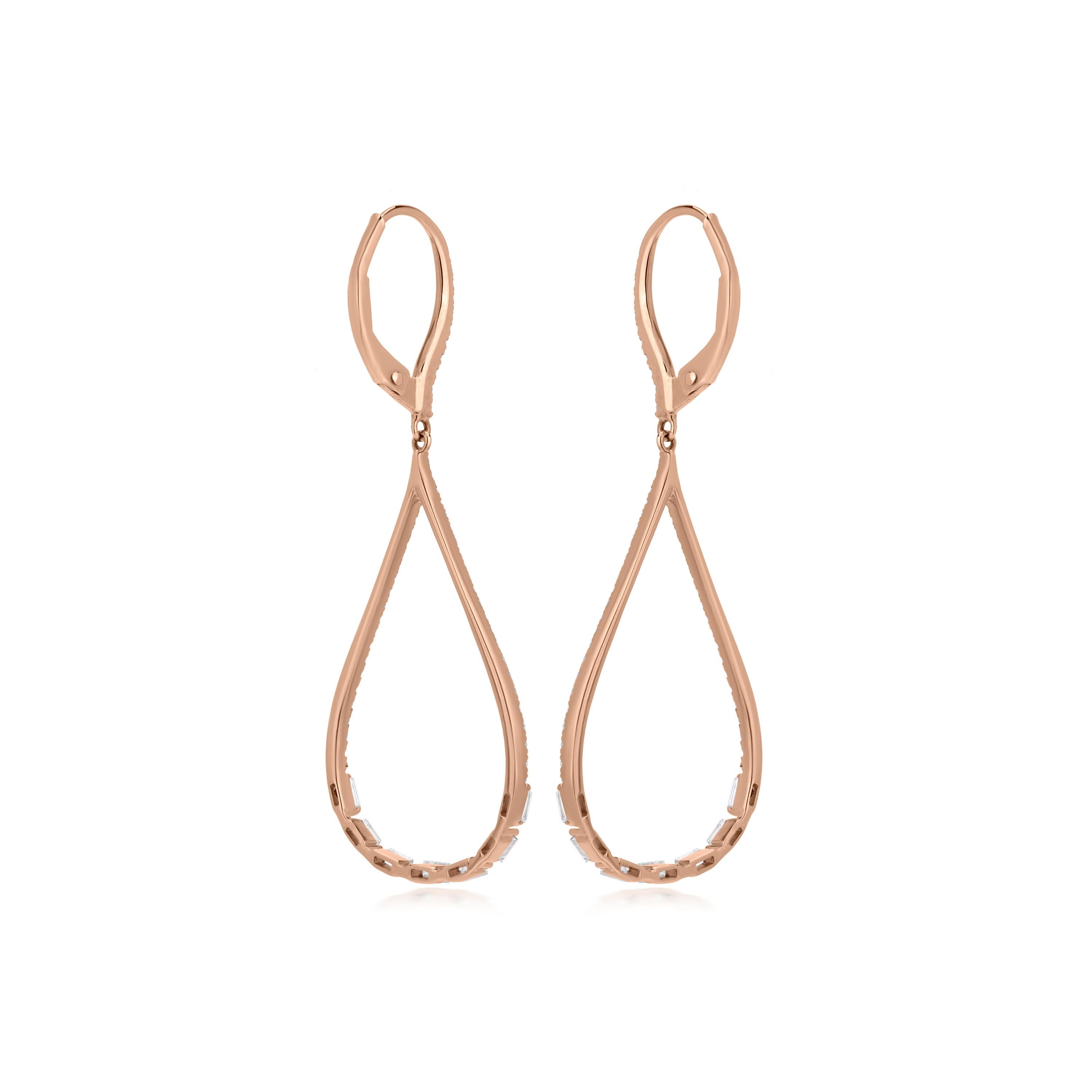 Contemporaneo Luxle Orecchini a goccia con diamanti naturali da 3/4 Cttw in oro rosa 14K in vendita