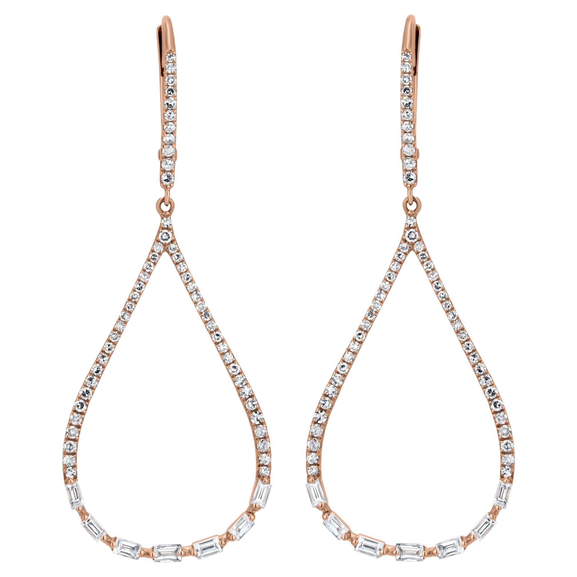 Luxle 3/4 Cttw Natural Diamond Teardrop Earrings in 14K Rose Gold