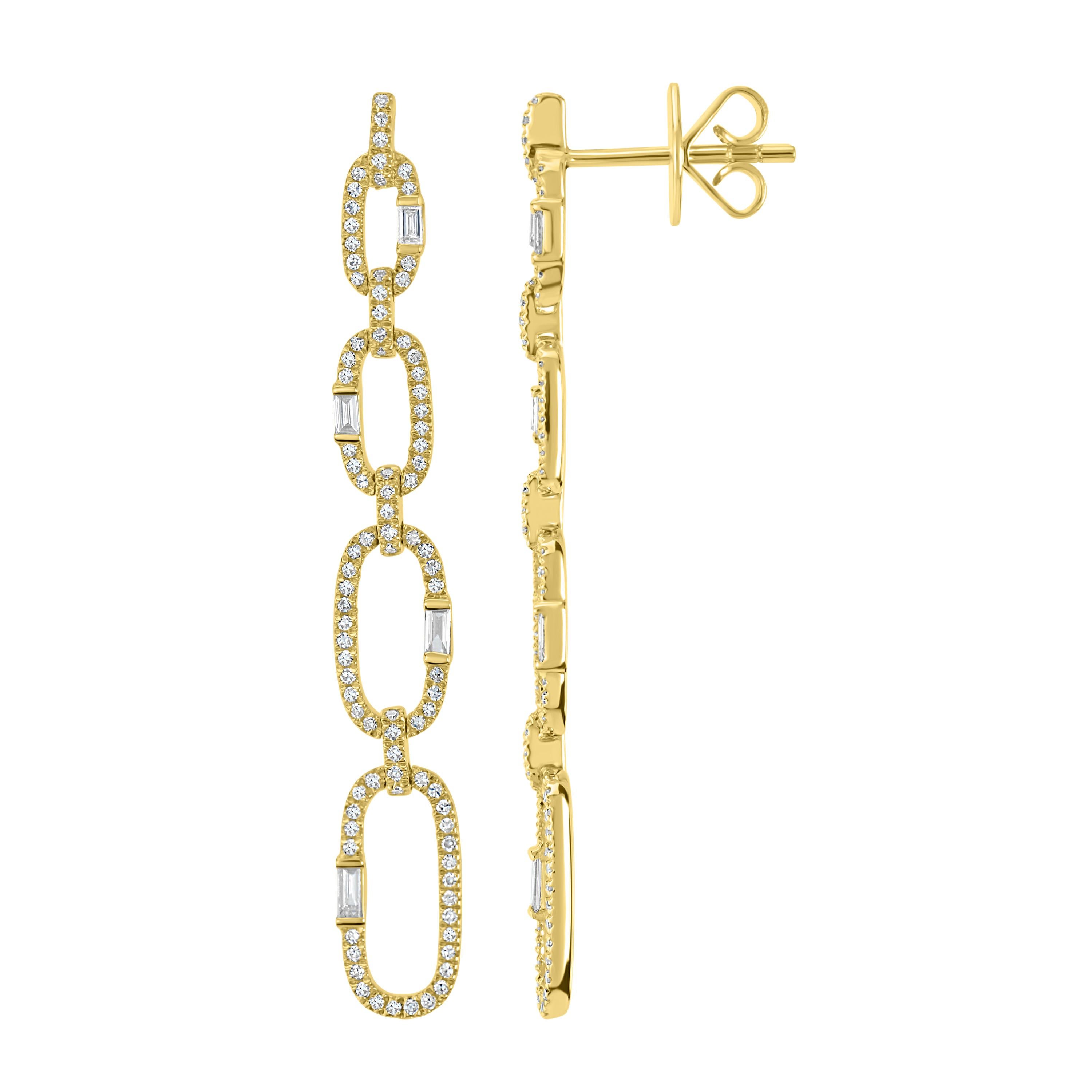 Luxle 0,75 Karat T.W Diamant-Gliedertropfenohrringe aus 18 Karat Gelbgold mit Diamanten (Baguetteschliff)