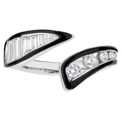 Luxle 0.71 Cttw. Diamond and Enamel Bypass Ring in 18k White Gold