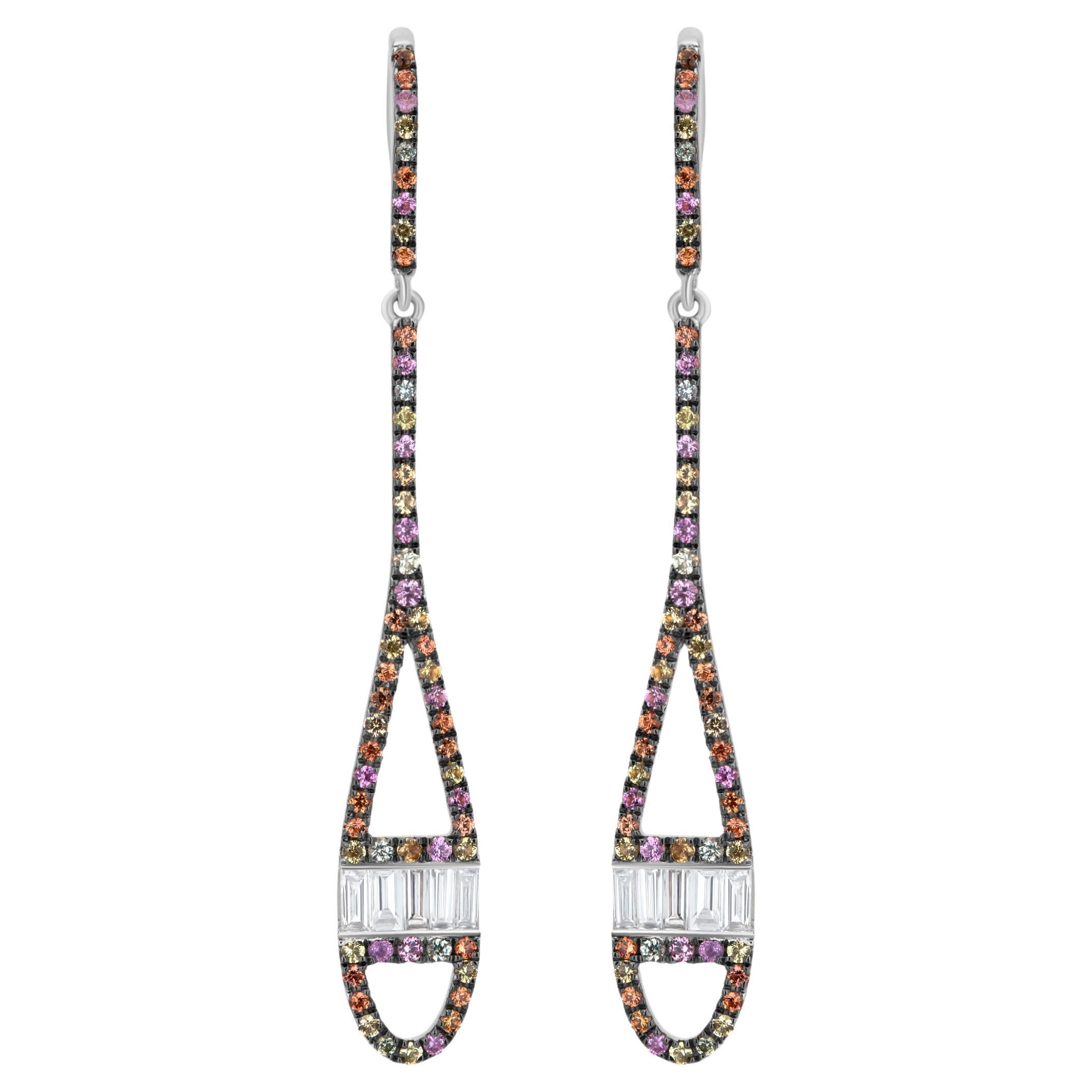 Luxle 1,01 Cttw Natürlicher Saphir/Diamant Tropfenohrringe aus 18 Karat Gold