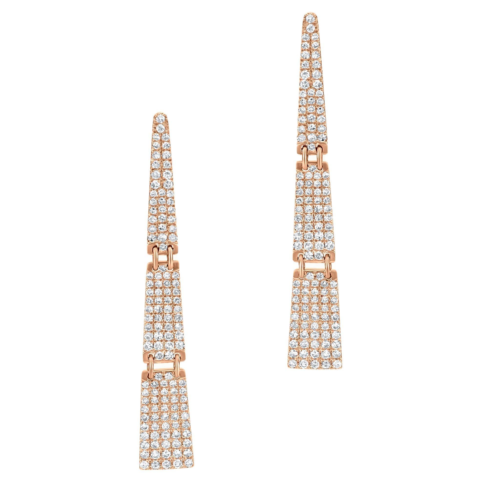 Luxle 0.72 Carat T.W Pave Diamond Triangle Drop Earrings in 18k Rose Gold