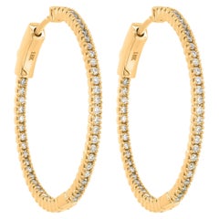Luxle 0.72cttw. Pave Round Diamond Hoop Earrings 18 Karat Yellow Gold