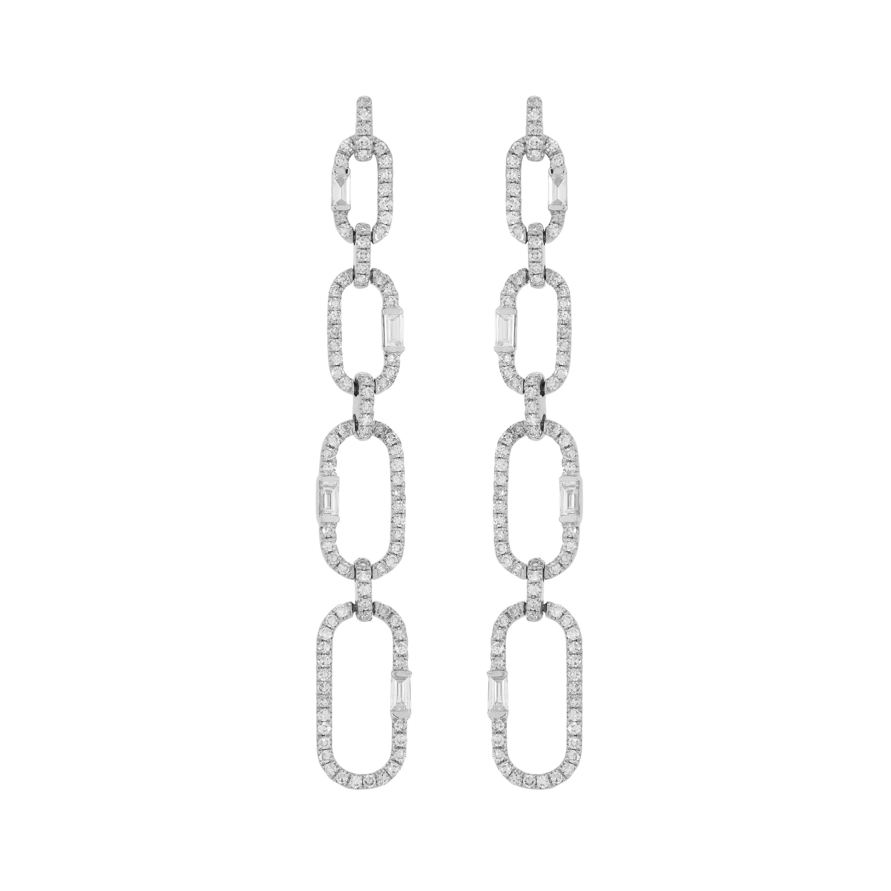 Fall in love with these Luxle artfully crafted earrings featuring baguettes and round diamonds in a graduating openwork design of shimmering links, set in 18K white gold.
Please follow the Luxury Jewels storefront to view the latest collections &