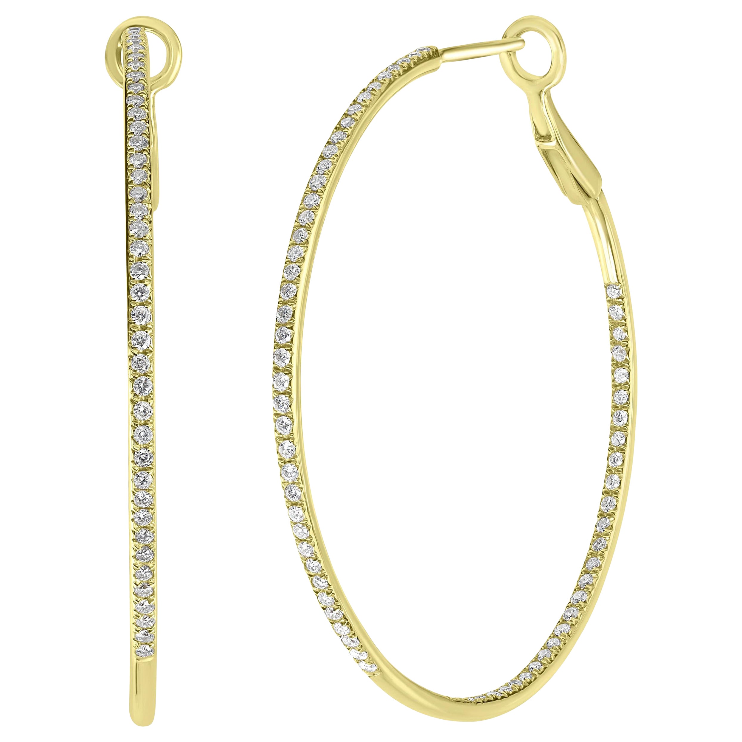 Luxle 0.73 Carat T.W Round Pave Diamond Hoop Earrings in 14k Yellow Gold