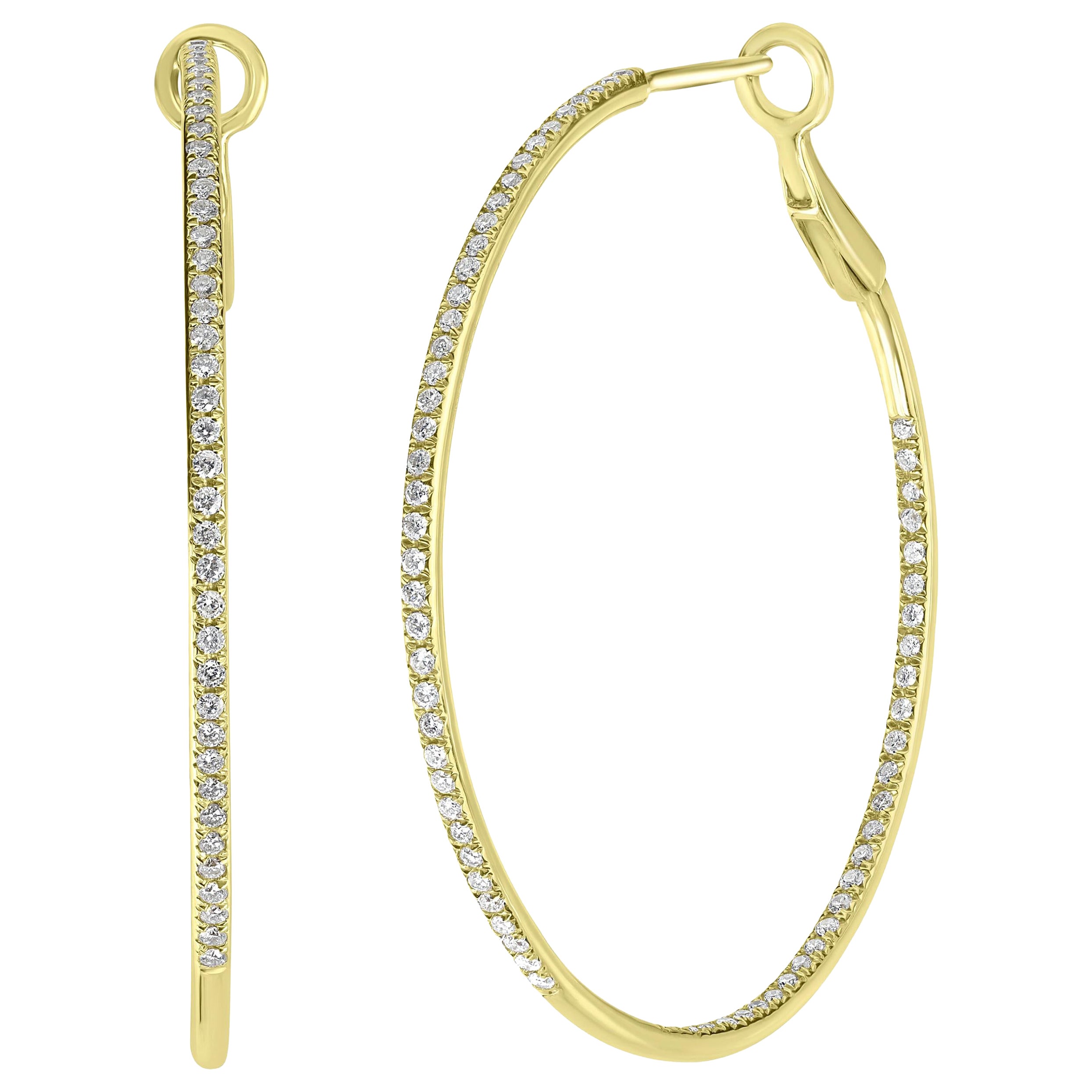 Exquisite 18kt White Gold Plated In & Out Channel CZ Crystal Hoop Earrings – 1.75"