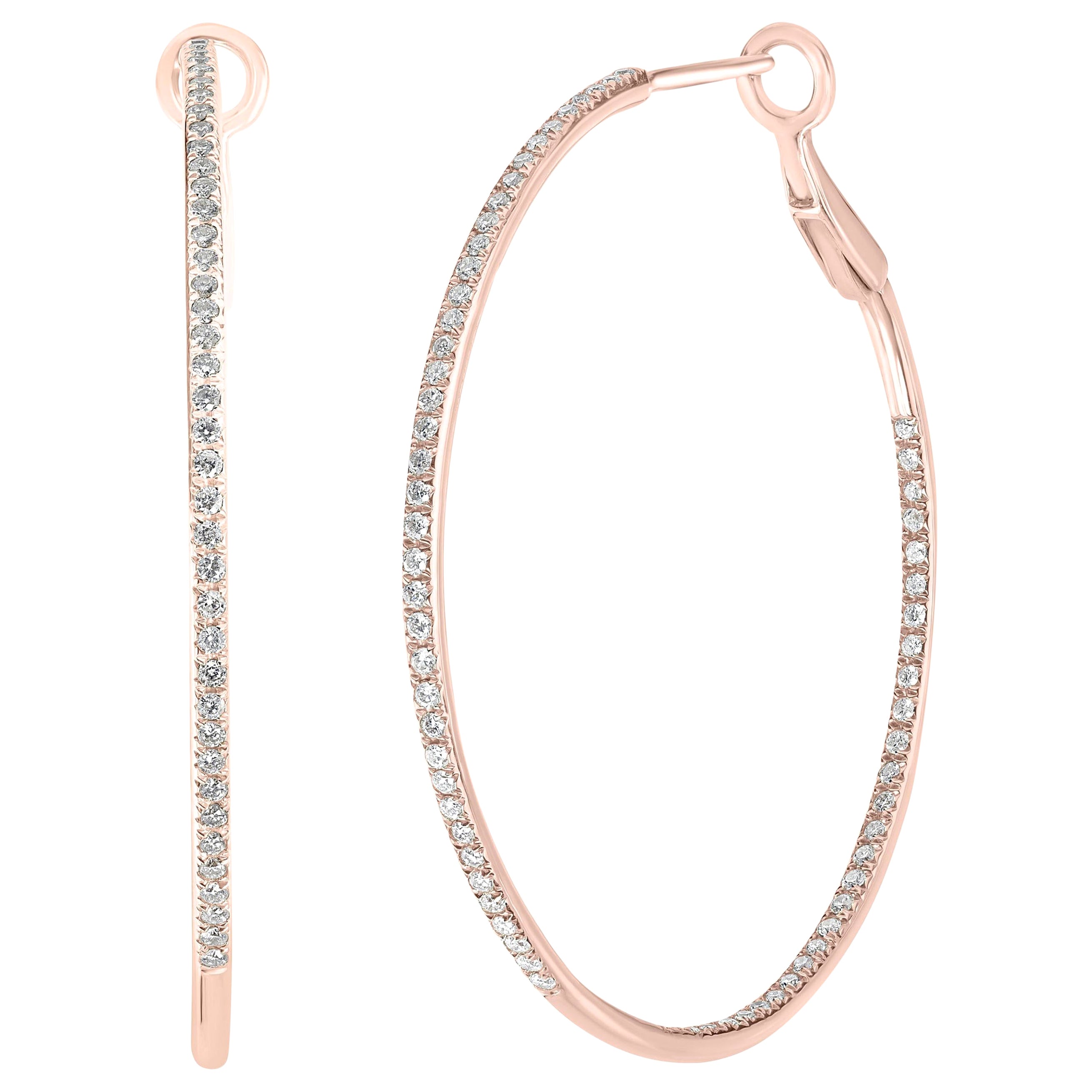 Luxle 0.73cttw Round Single Cut Diamond Hoop Earrings in 14k Rose Gold For Sale