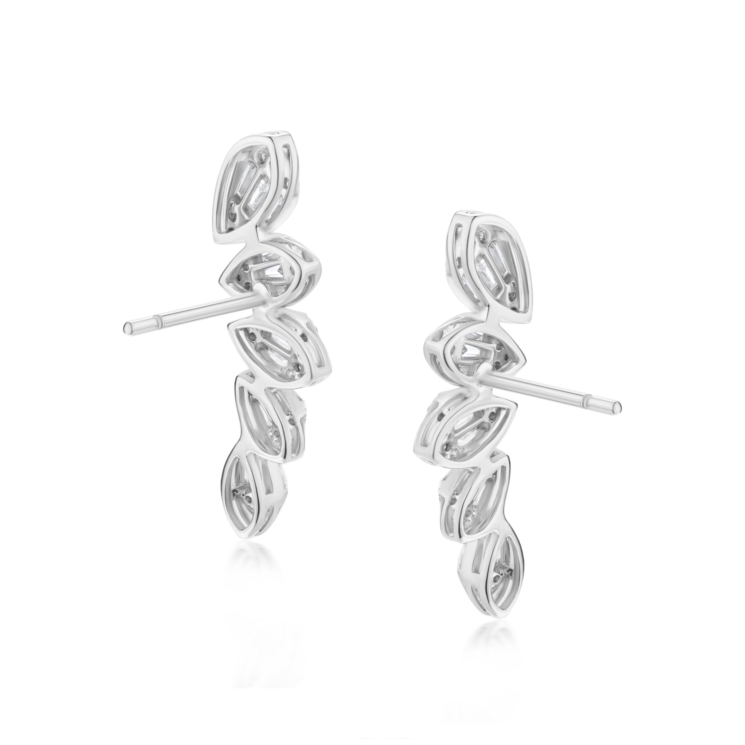 0,75 Gesamtkaratgewicht Diamant- und Emaille-Ohr Climber-Ohrringe aus 18K Weißgold (Zeitgenössisch)