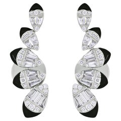 Luxle 0.75 Cttw. Diamond and Enamel Ear Climber Earrings in 18K White Gold