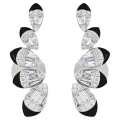 Luxle 0.75 Cttw. Diamond and Enamel Ear Climber Earrings in 18K White Gold