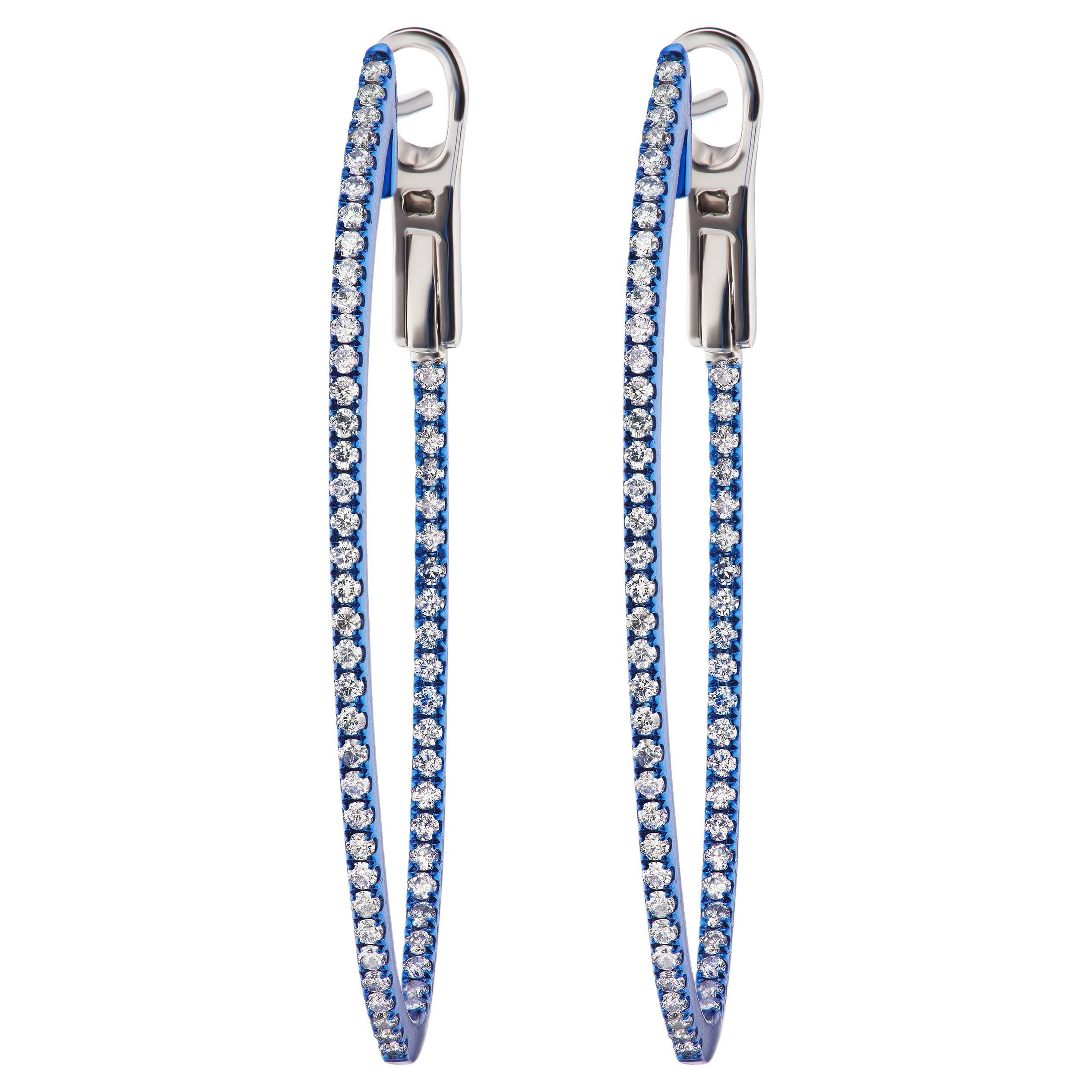 Luxle 0.76 ct. Boucles d'oreilles en or blanc 14 carats avec diamants ronds pavés et rhodium bleu