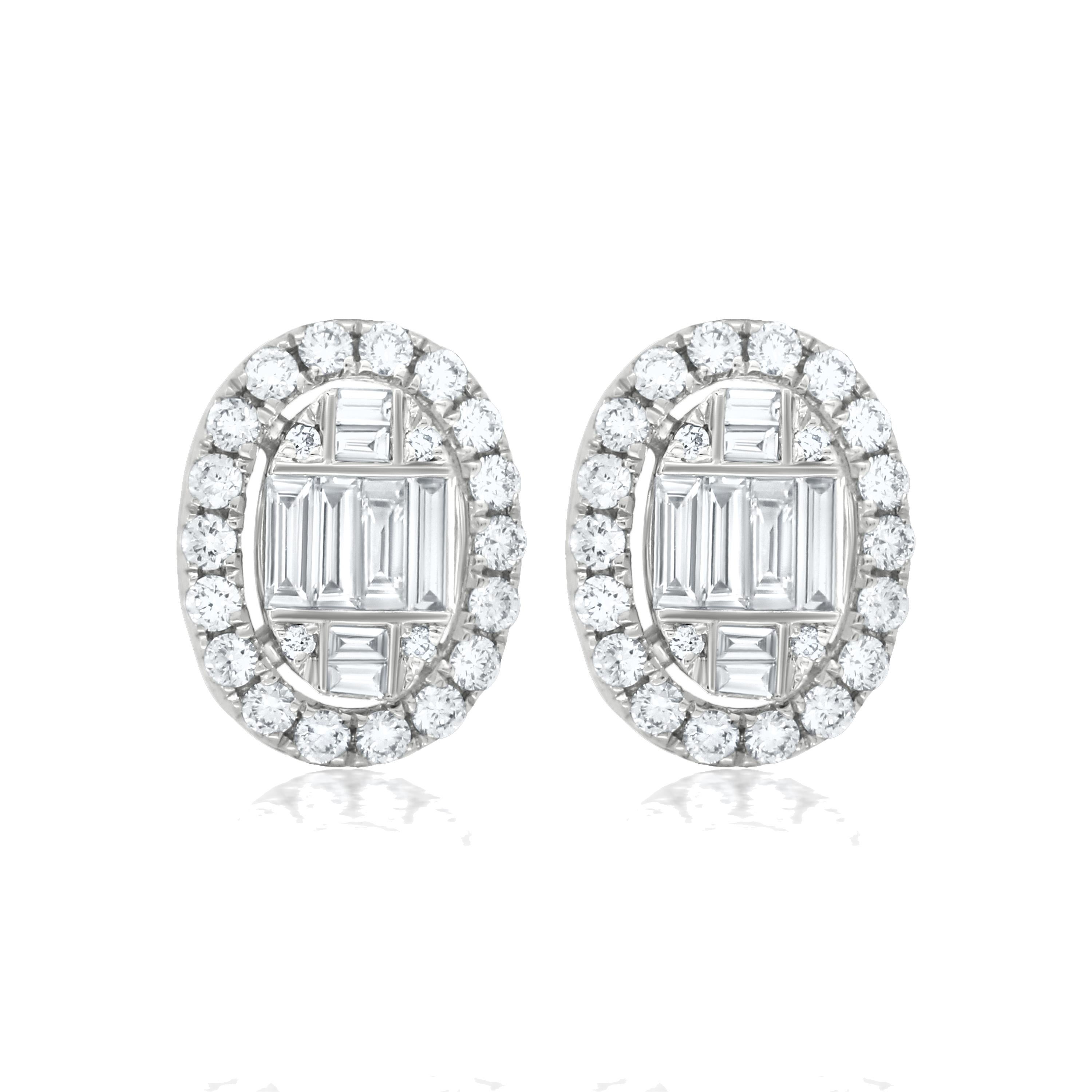 Contemporary Luxle 0.77cts. Diamond Halo Stud Earrings in 18k White Gold