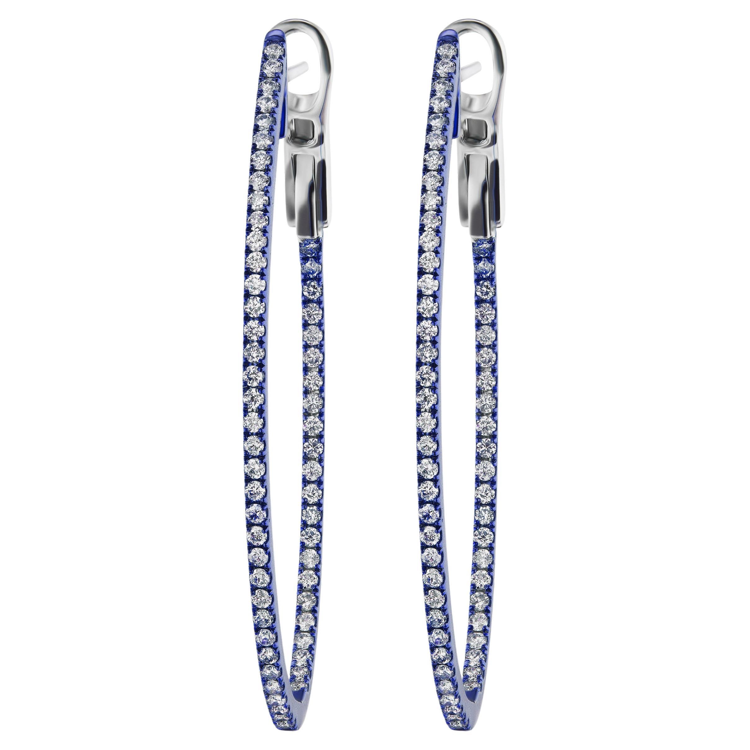 Luxle 0.77cttw. Round Diamond Hoop Earrings in 18k White Gold with Blue Rhodium For Sale