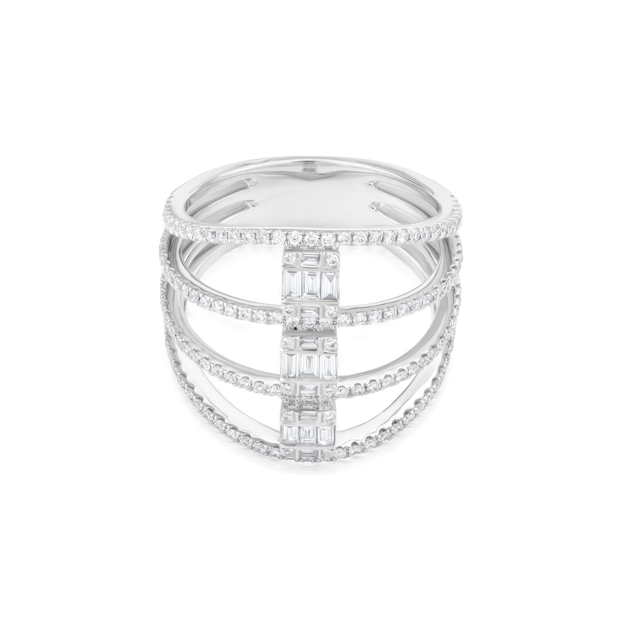 Modern Luxle 18K White Gold 0.85cttw. Natural Diamond Open Work Ring Size 7