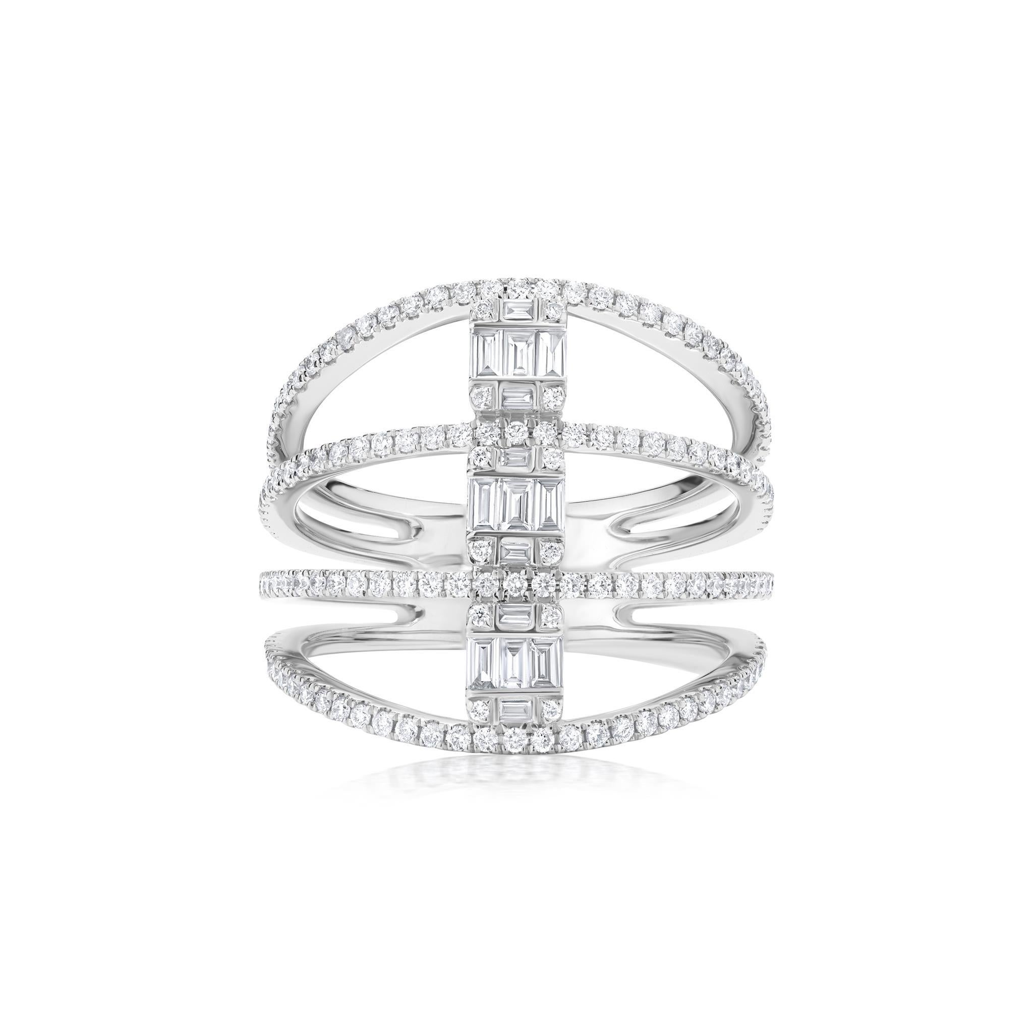 Baguette Cut Luxle 18K White Gold 0.85cttw. Natural Diamond Open Work Ring Size 7