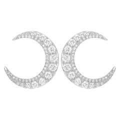 Luxle 0.88cttw. Round Diamond Crescent Moon Stud Earrings in 14k White Gold