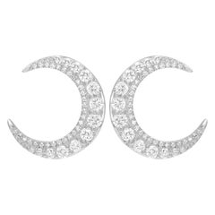 Luxle 0.90 Cttw. Natural Diamond Crescent Moon Stud Earrings in 14k White Gold