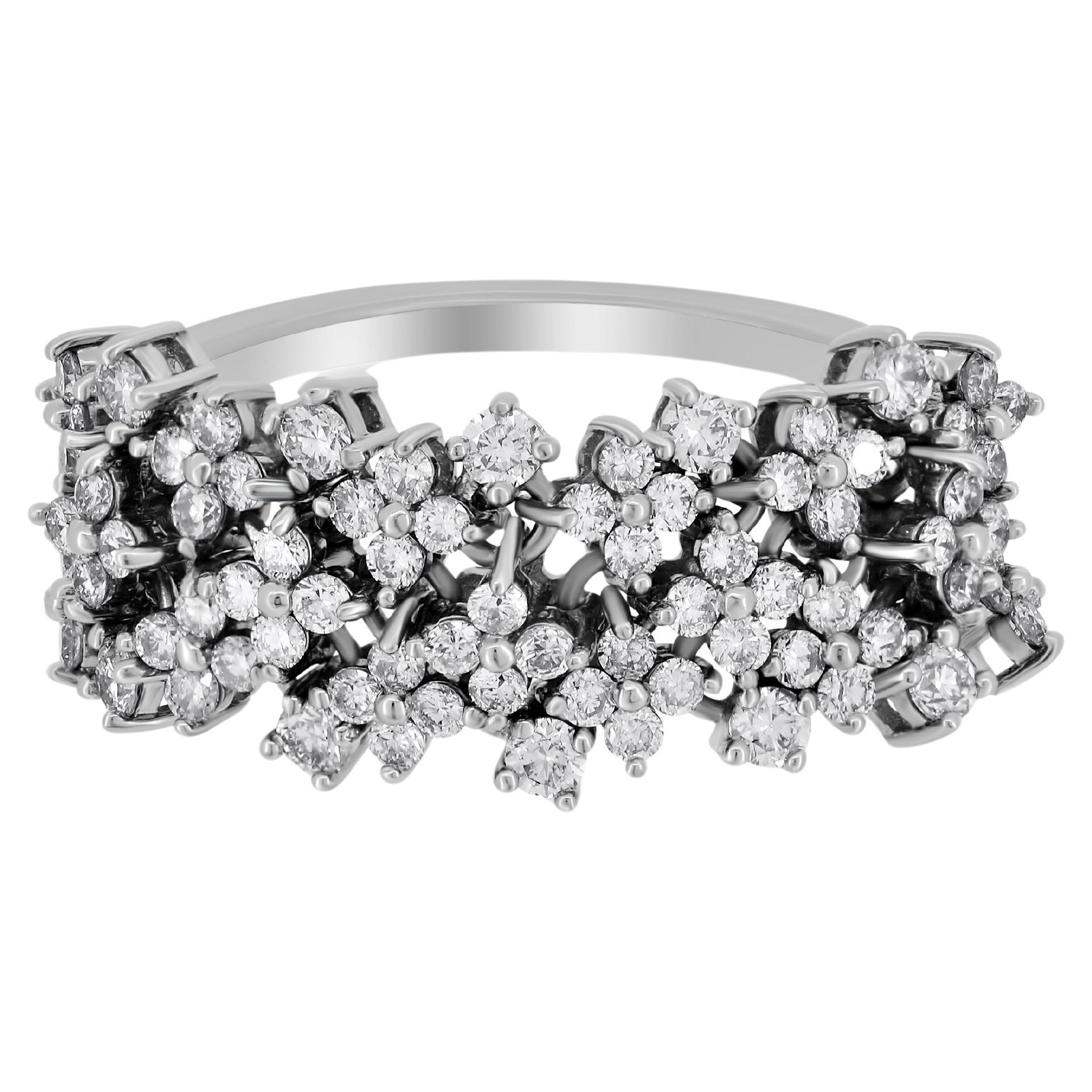 18K White Gold 0.90 Cttw Natural Diamond Cluster Ring Size 7