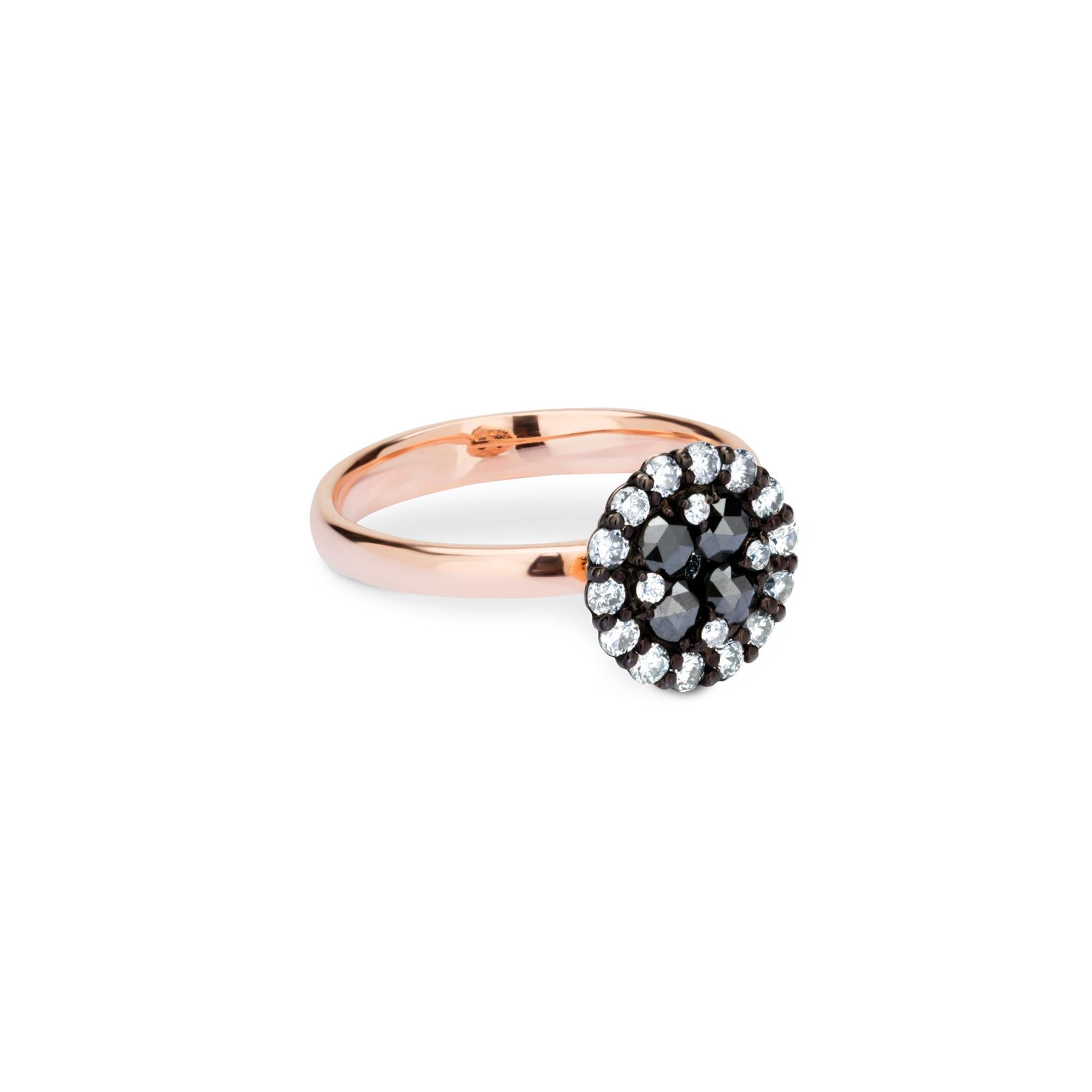 Contemporary Luxle 0.90 Cttw Natural Black/White Diamond Ring in 14K Gold, Size 7