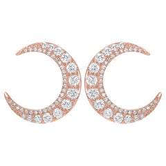 Luxle 0.91 Carat T.W. Round Diamond Crescent Moon Stud Earrings in 18k Rose Gold