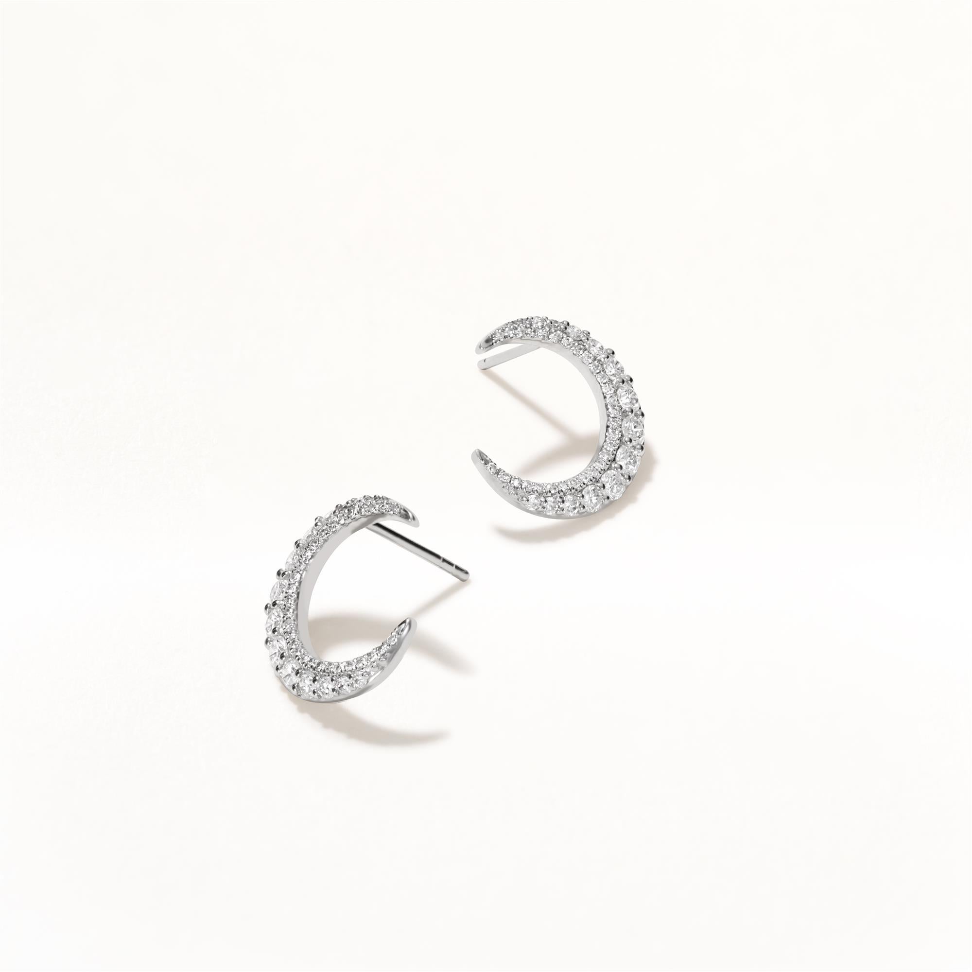Contemporary Luxle 0.95 Cttw Natural Diamond Crescent Moon Earrings in 18K White Gold