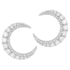 Luxle 0.95 Cttw Natural Diamond Crescent Moon Earrings in 18K White Gold