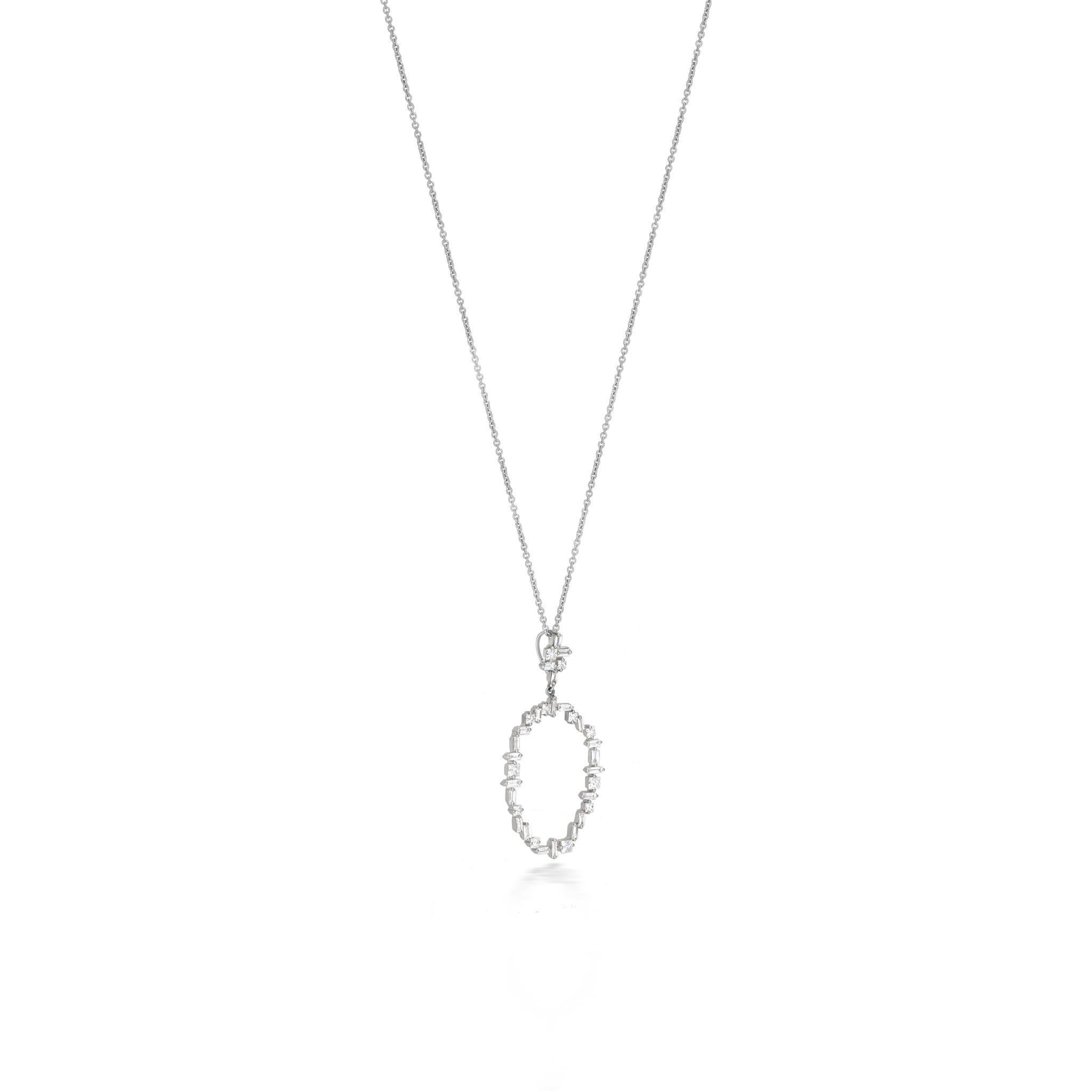 Contemporary Luxle 0.95 cttw. Natural Diamond Pendant Necklace in 14K White Gold For Sale