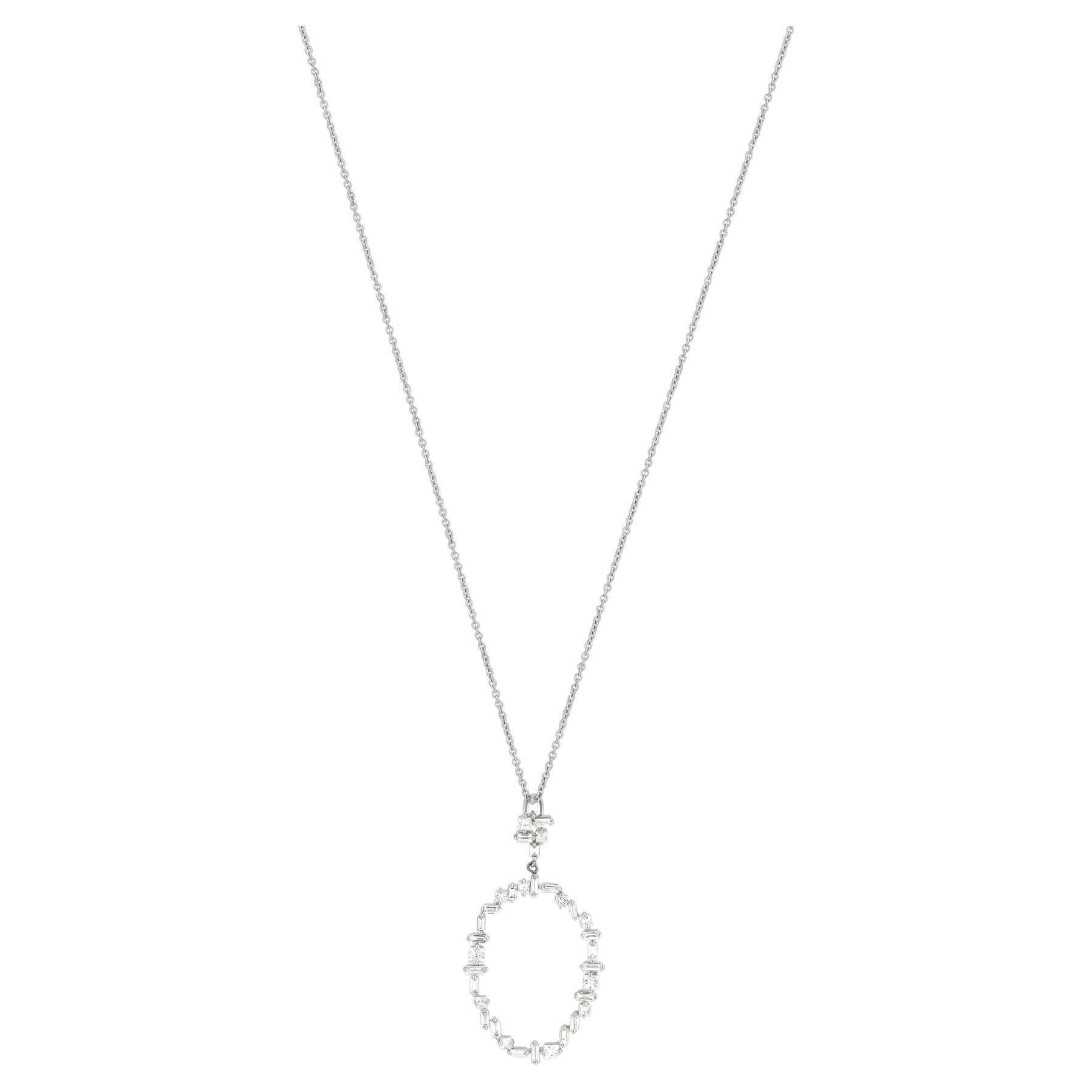Baguette Cut Luxle 0.95 cttw. Natural Diamond Pendant Necklace in 14K White Gold For Sale