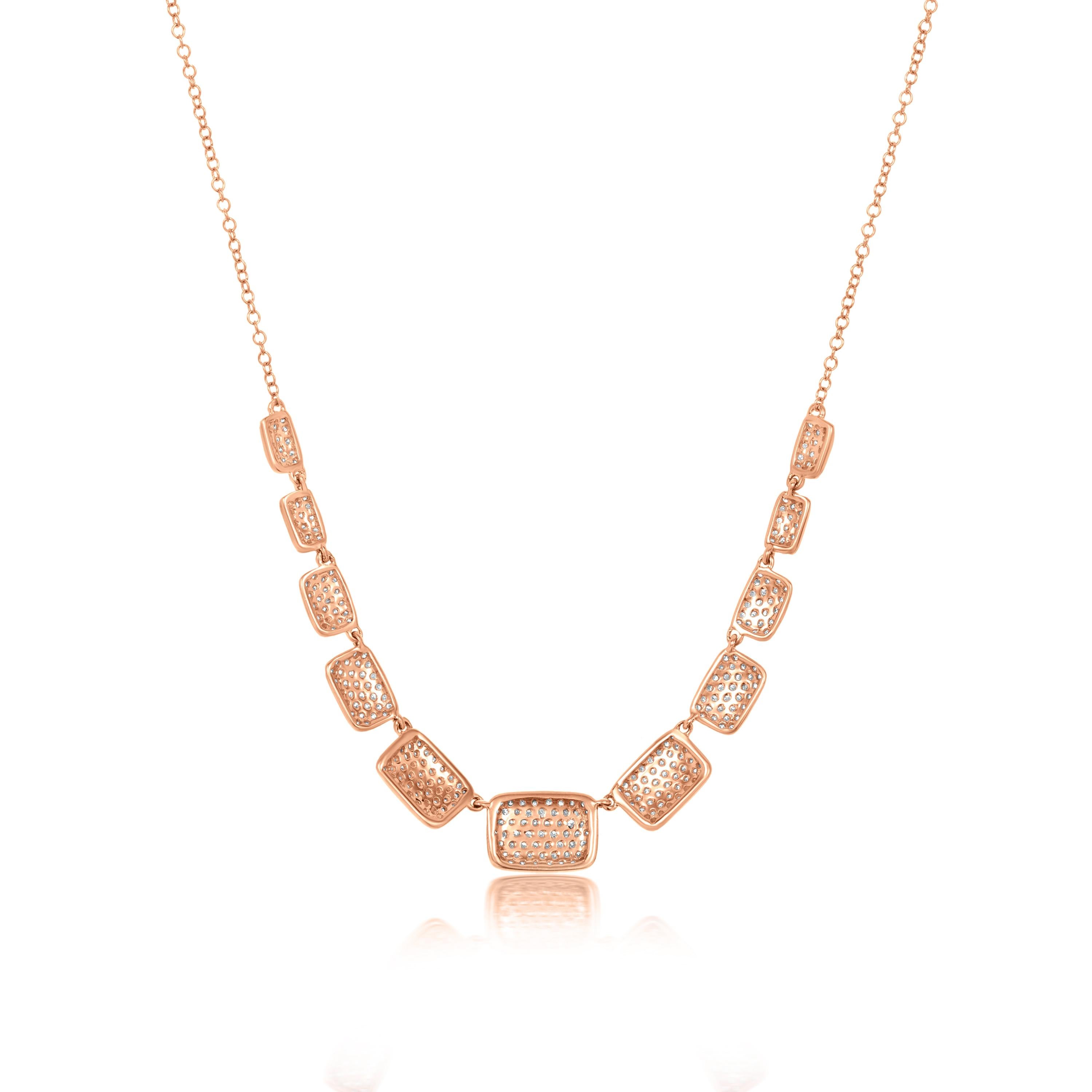 Contemporary Luxle 0.97cts. Diamond Classic Statement Necklace in 14k Rose Gold  For Sale