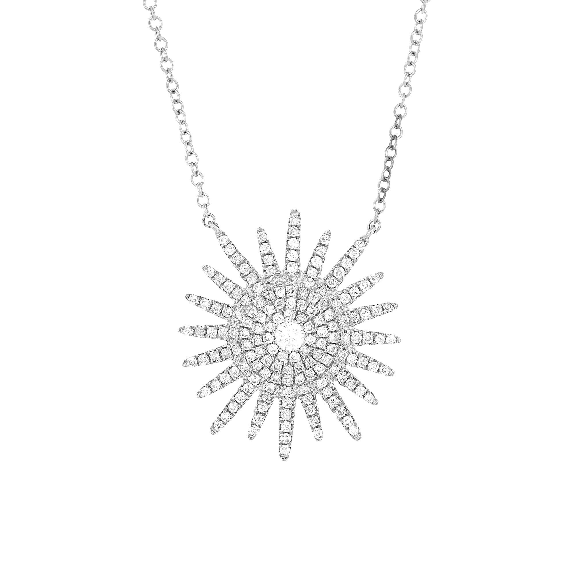 Round Cut Luxle 1/2 Carat T.W. Diamond Starburst Necklace in 14k White Gold For Sale