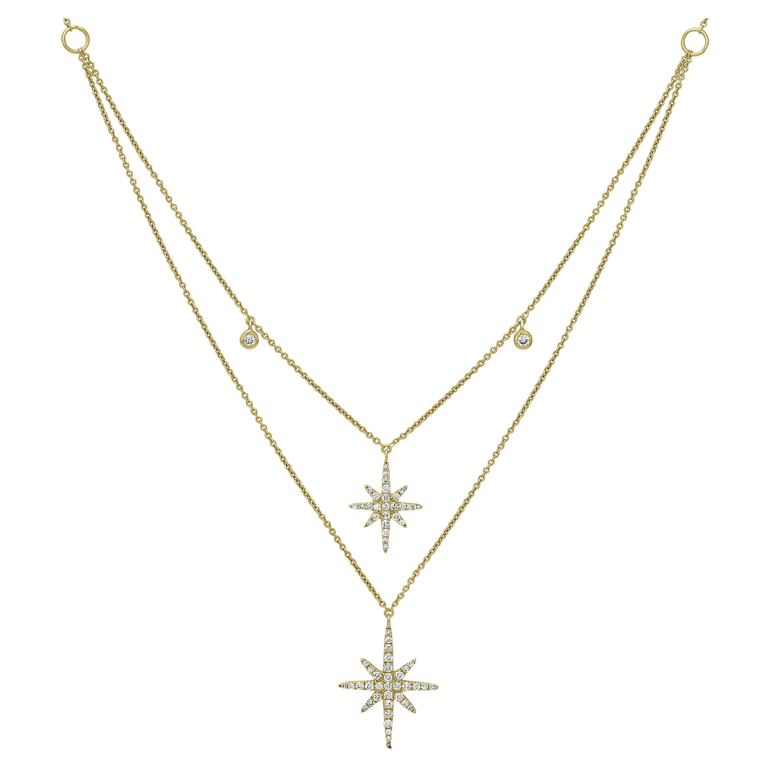 Luxle 1/3 Carat T.W. Diamond Double Strand Starburst Necklace in 14k Gold For Sale