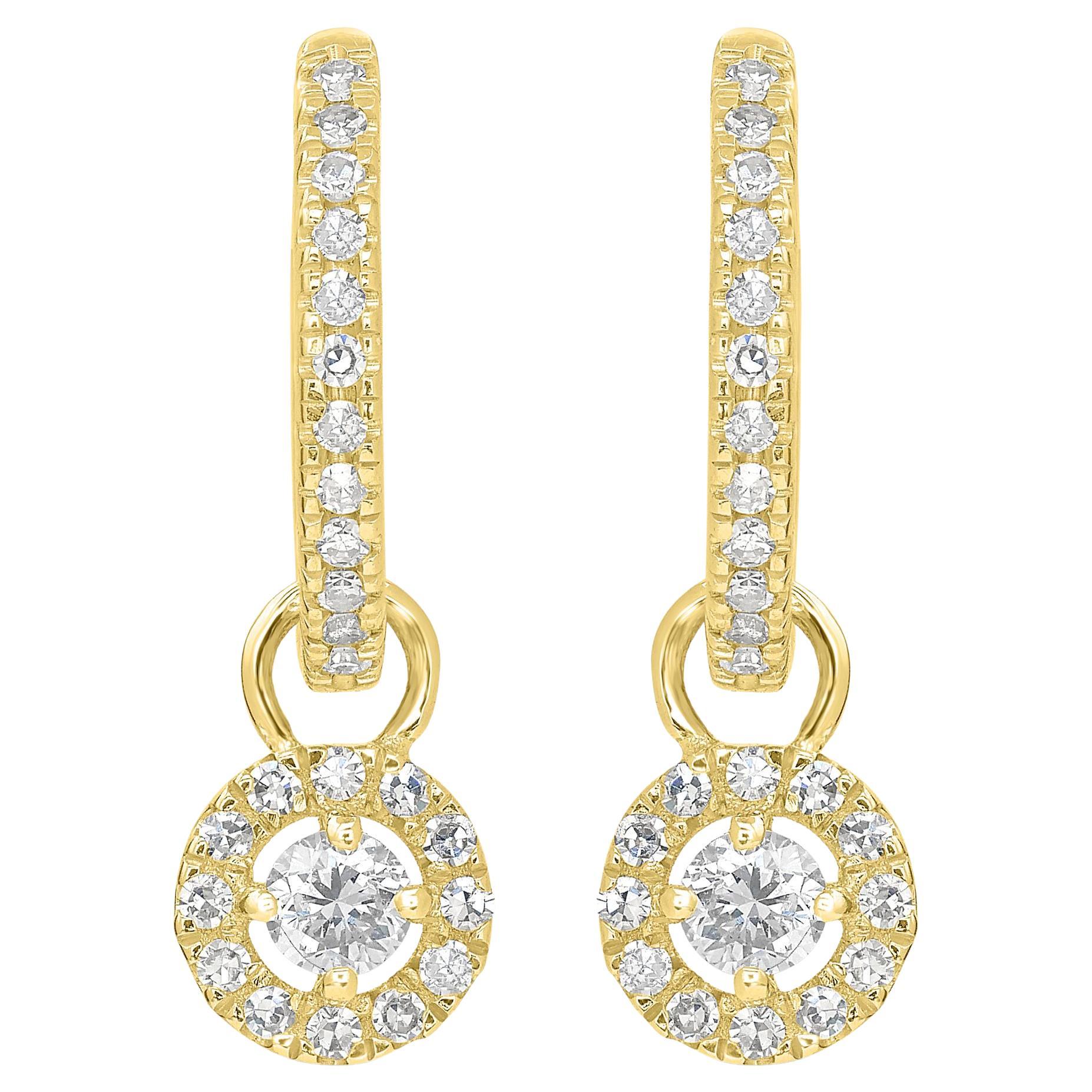 Luxle 1/3 Carat T.W. Diamond Drop Hoop Earrings in 18k Yellow Gold
